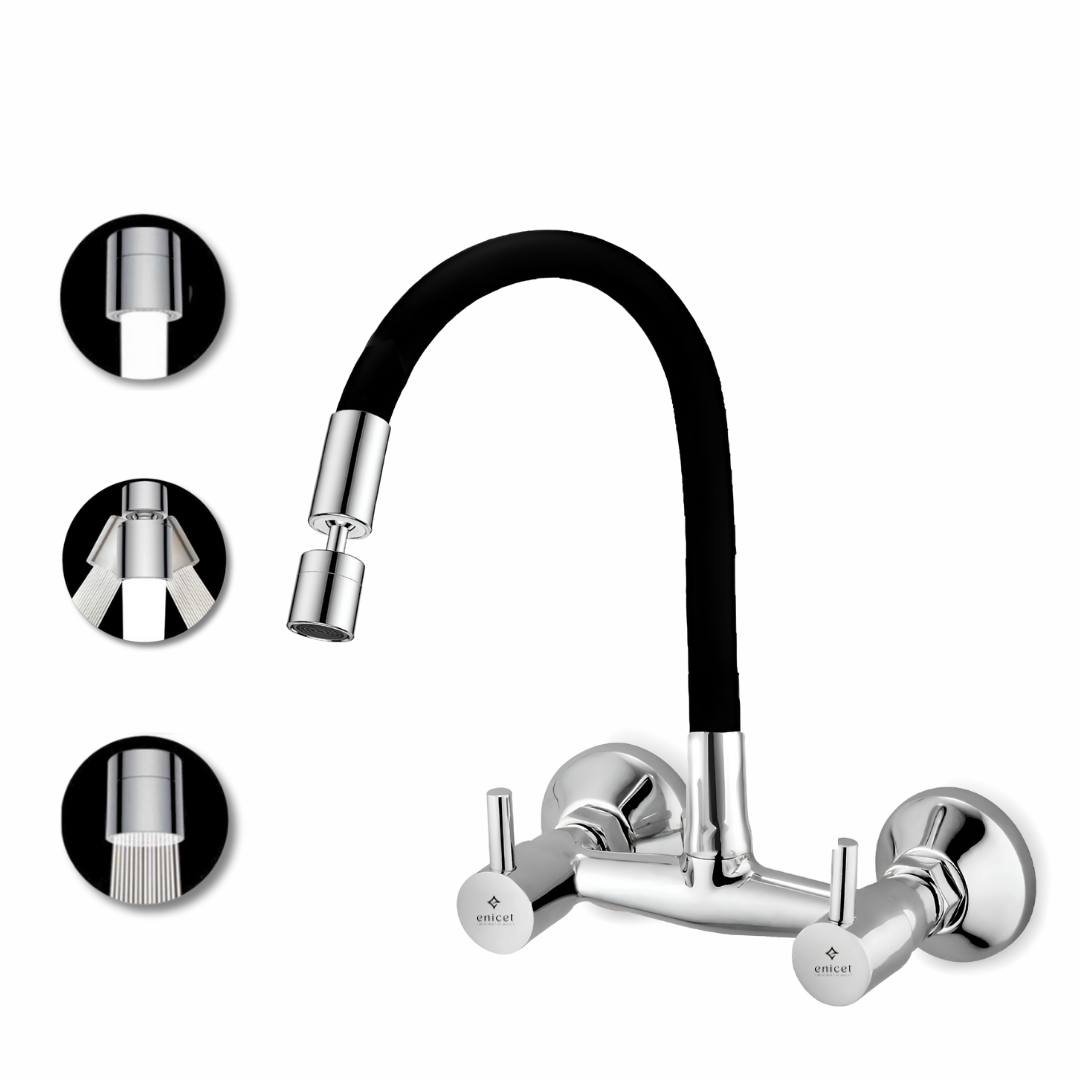 Enicet rust-resistant Sink Mixer with Flexible Spout, 2 Flow System, Chrome Plated, 360 Degree Swinging Swivel Flexible Spout, Dual Flow Adjustable Head, Kitchen Sink Tap Mixer