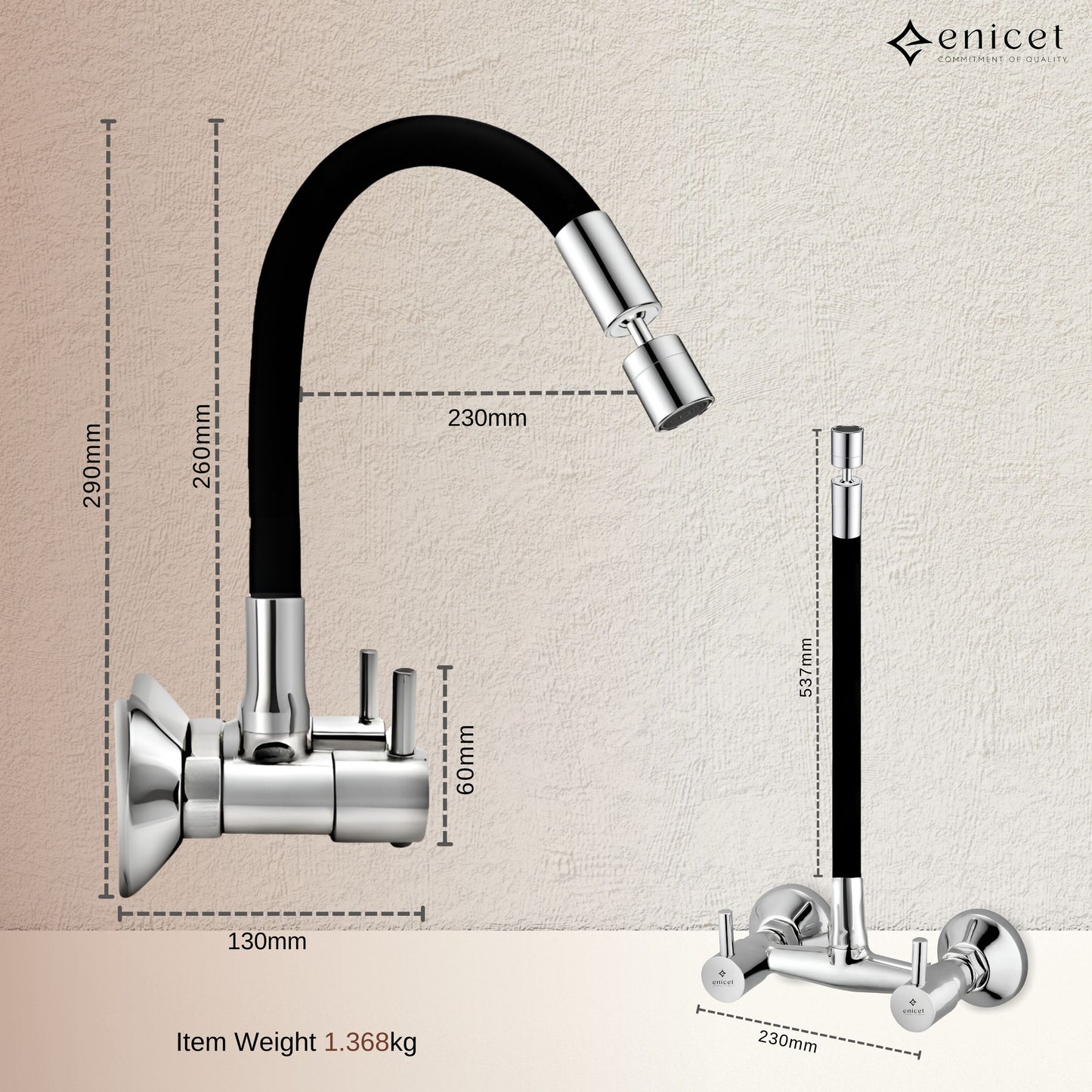 Enicet rust-resistant Sink Mixer with Flexible Spout, 2 Flow System, Chrome Plated, 360 Degree Swinging Swivel Flexible Spout, Dual Flow Adjustable Head, Kitchen Sink Tap Mixer