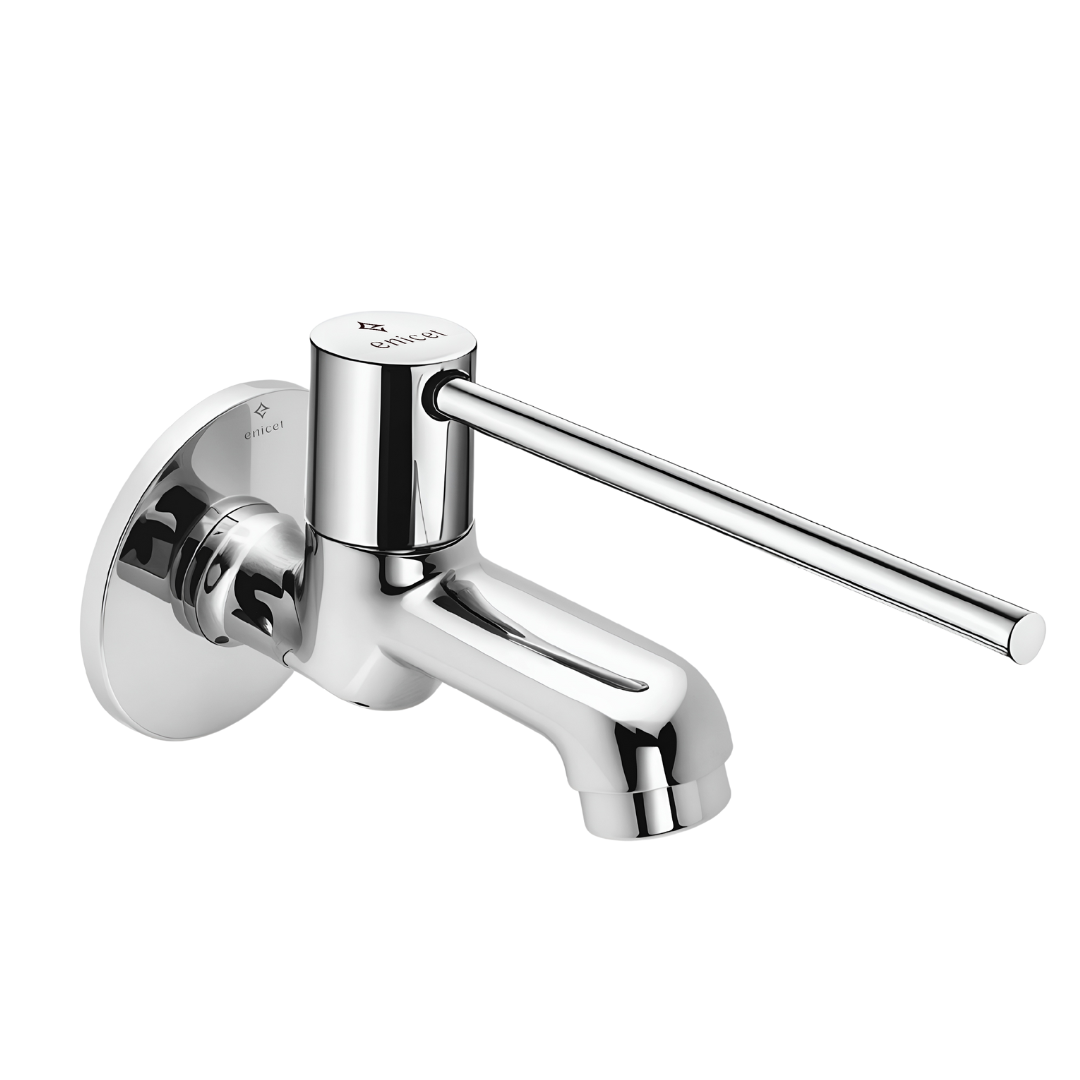 Enicet Bib Cock, Brass Build, Chrome Finish, Long Handle, Elbow/Wrist Operated, Sink Tap, Tap for Wash Basin