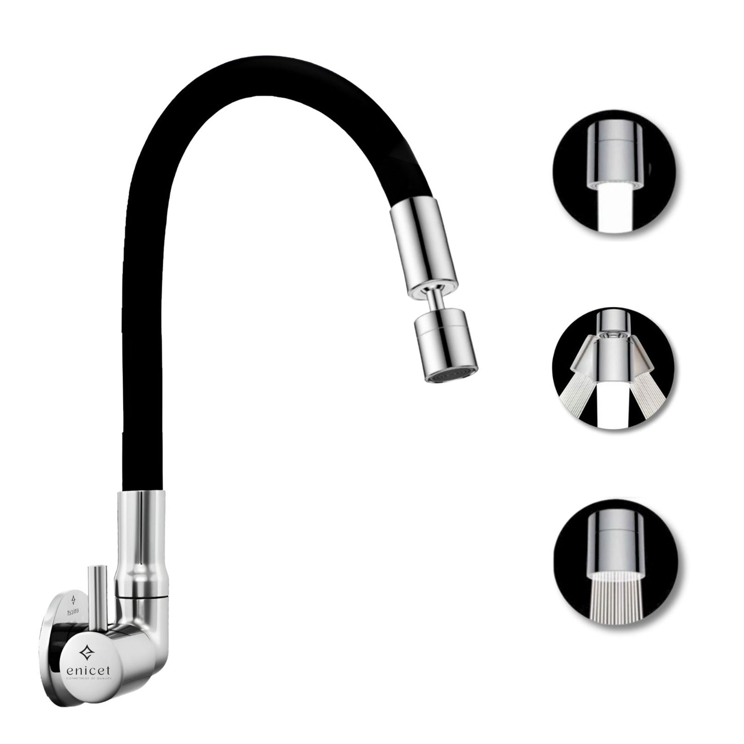 ENICET Dual Flow Side Sink Tap with Flexible Spout, 360 Rotating Swivel Swinging Spout, Germany Made 2 Flow System, Brass Build, Kitchen Sink Tap, Tap for Kitchen Sink, Wash Basin Tap