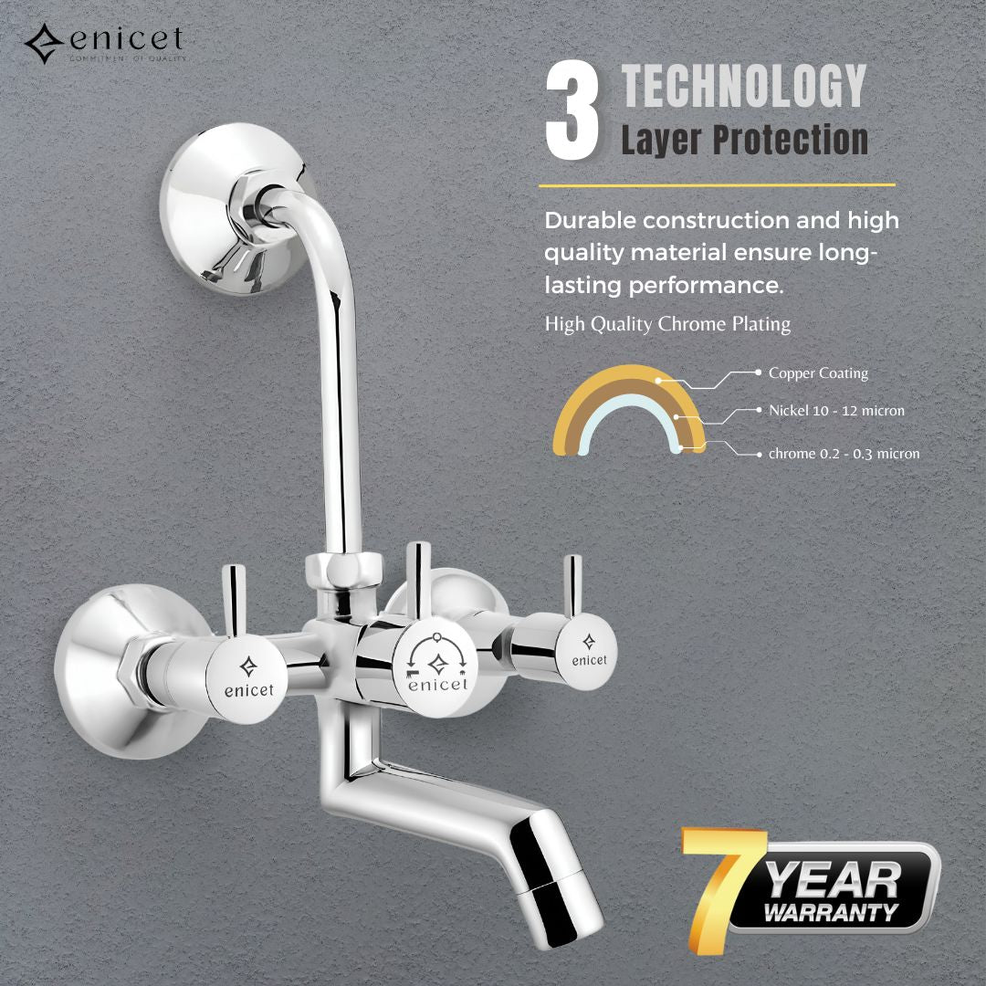 ENICET rust-resistant Durable Wall Mixer 2 In 1 With Bend For Over Head Shower and 125mm Long Bend Pipe, Hot and Cold Wall Mixer For Bathroom