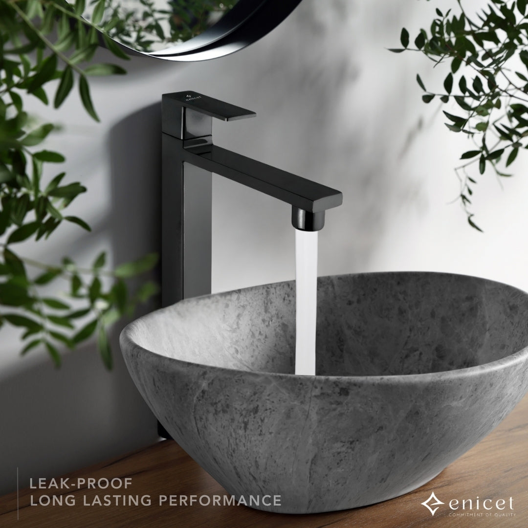 ENICET High Neck Pillar Cock, Matte Black Body, 12 inch Tall Extended Body, Foam Flow, Wash Basin Pillar Tap, Sink Tap for Kitchen and Bathroom