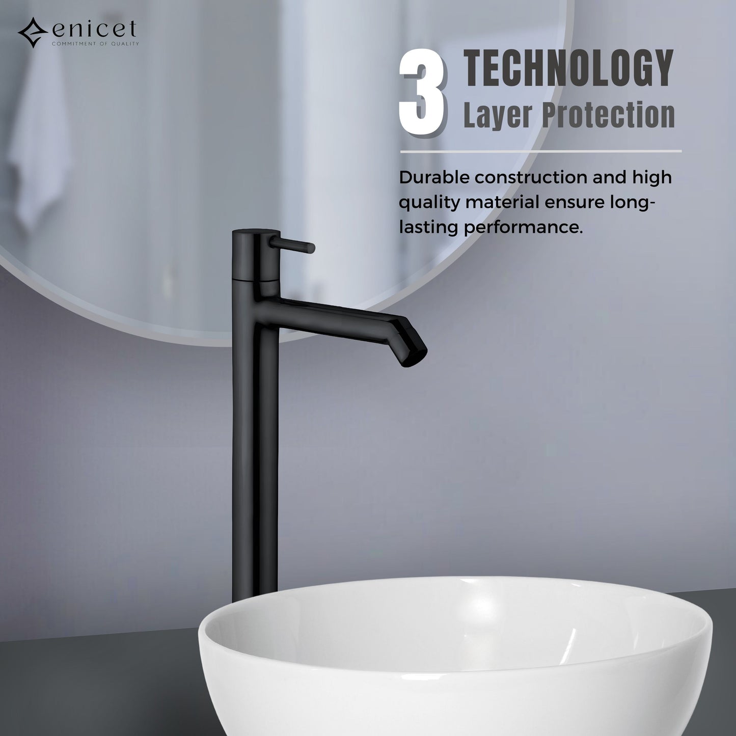 12 Inch Pillar Tap, Matte Black Finish, 12 Inch Tall Extended Body, Stainless Steel 304, Black Tap for Wash Basin, Table Top Basin Tap for Bathroom, Deck Mount Pillar Cock