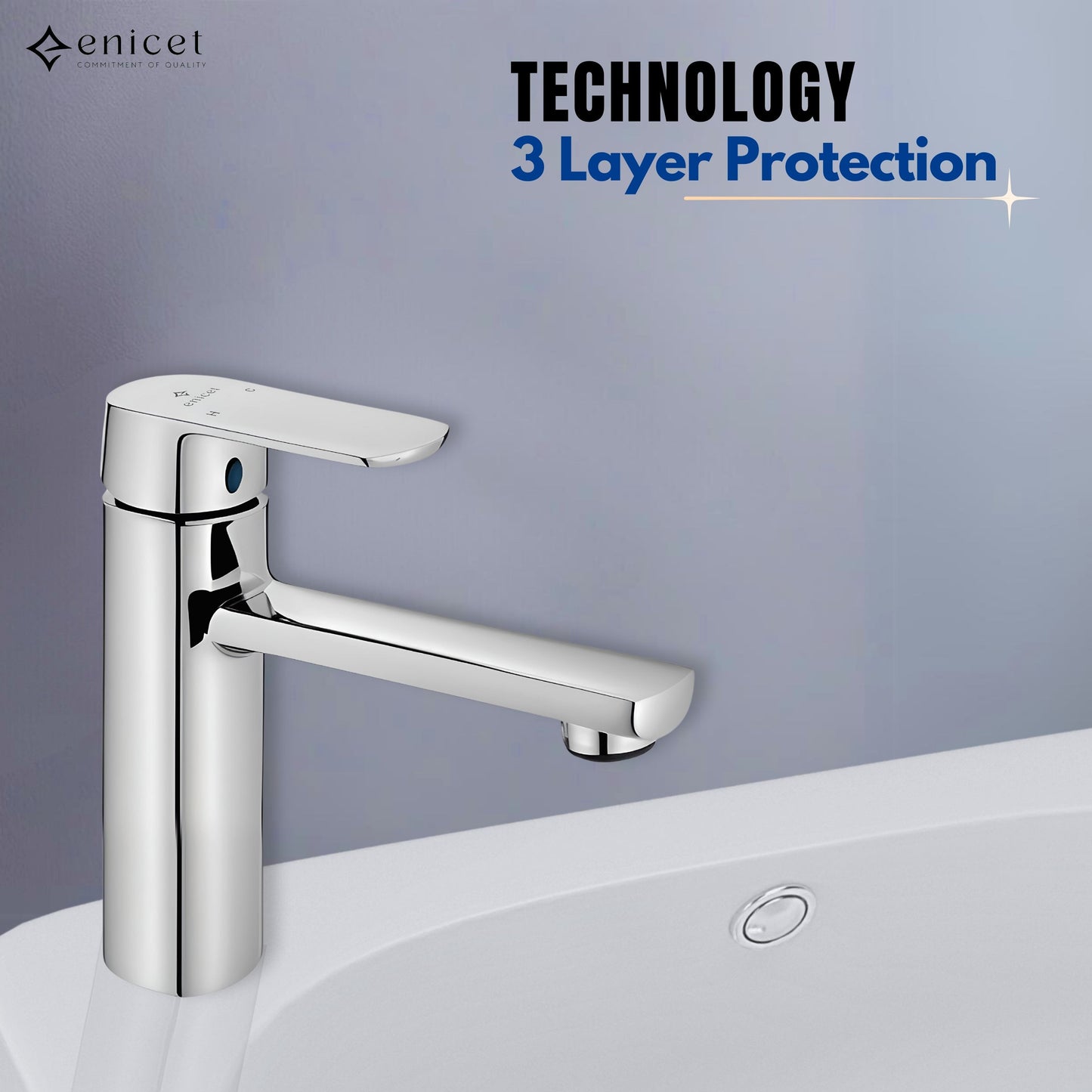 ENICET Single Lever Basin Mixer, 7 Inch Tall, Brass Build, Chrome Finish, Hot and Cold Mixer Tap for Bathroom, Sink Mixer for Kitchen, Water Tap for Wash Basin