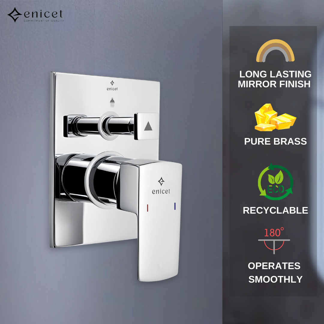 Enicet Single Lever High Flow Diverter, rust-resistant, With Upper Parts Set, Chrome Finish, Leak Proof, Bathroom Shower System, Concealed Body And Exposed Parts, Bathroom Mixer Tap