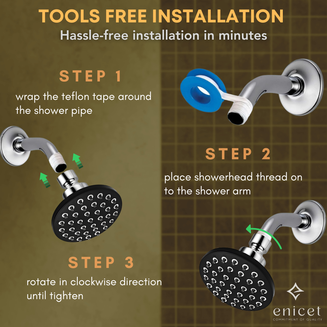 ENICET 4 Inch Overhead Round Shape Shower Head only, Round Shower for Bathroom,Rain Flow Overhead Shower Without Arm full body,Chrome Finish (Black)