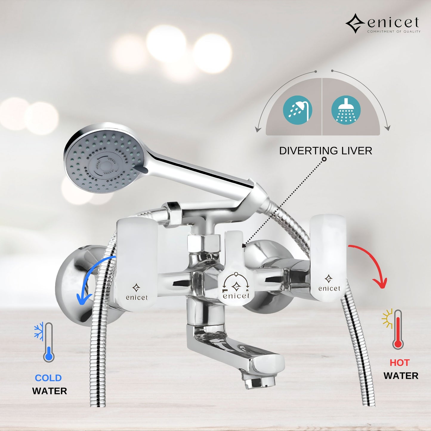 Enicet rust-resistant Wallmixer with overhead shower and handshower (Wallmixer with Handshower