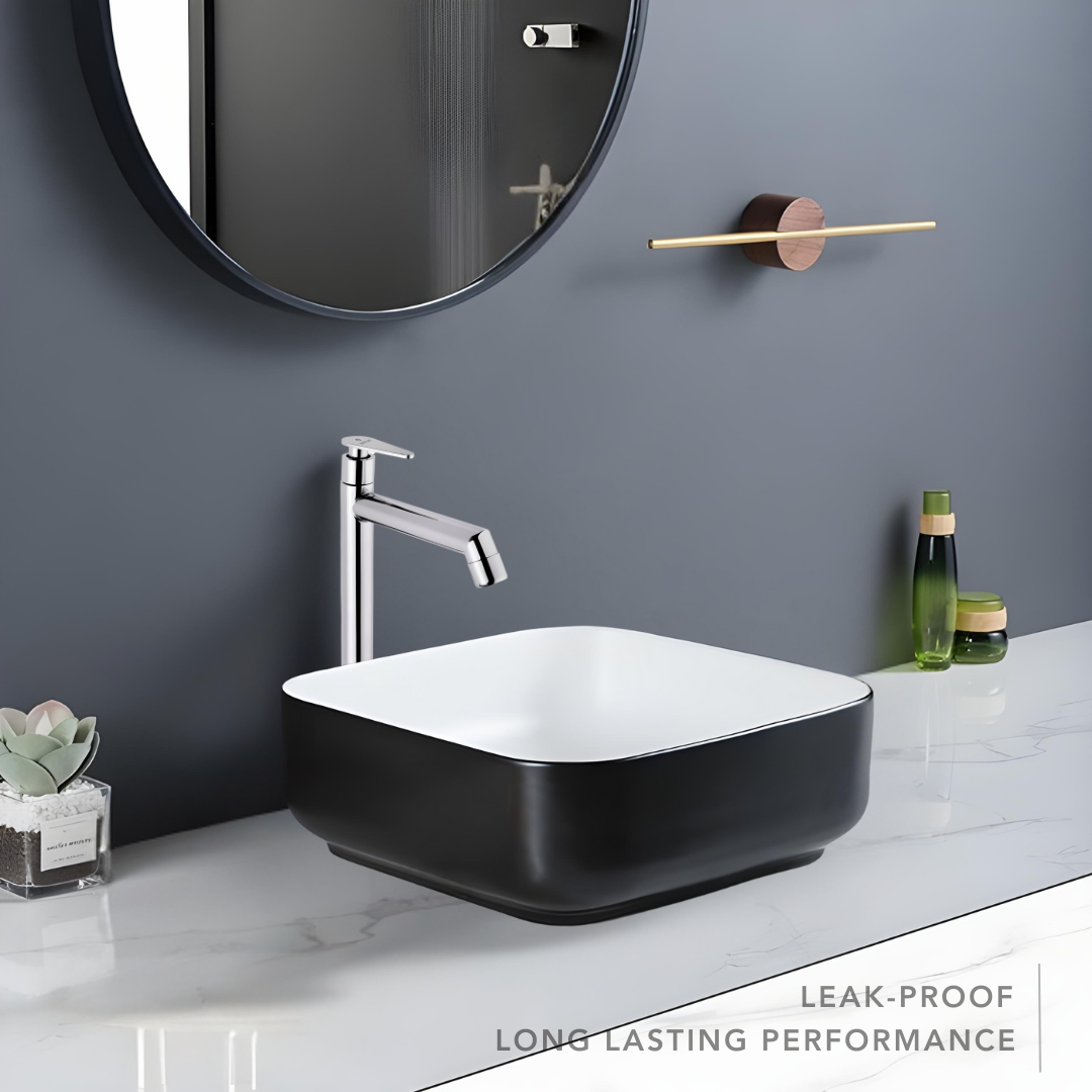 Enicet High Neck Pillar Cock (Brim) - Premium rust-resistant Faucet for Bathroom & Kitchen, Wash Basin Tap with Chrome Finish, Durable, Leak-Proof Design