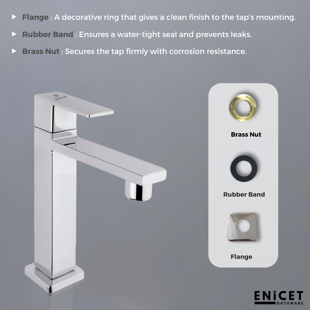 ENICET Pillar Cock for Bathroom Basin, Stainless Steel-304, 7 Years Warranty, Chrome Finish, Bathroom Table Top Wash Basin Tap, Deck Mount Pillar Tap