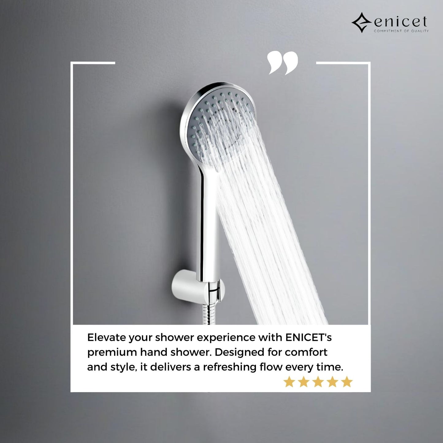 ENICET 5 Flow Function Hand Shower For Bathroom, Chrome Finish, ABS Handheld Shower Head Only, Round