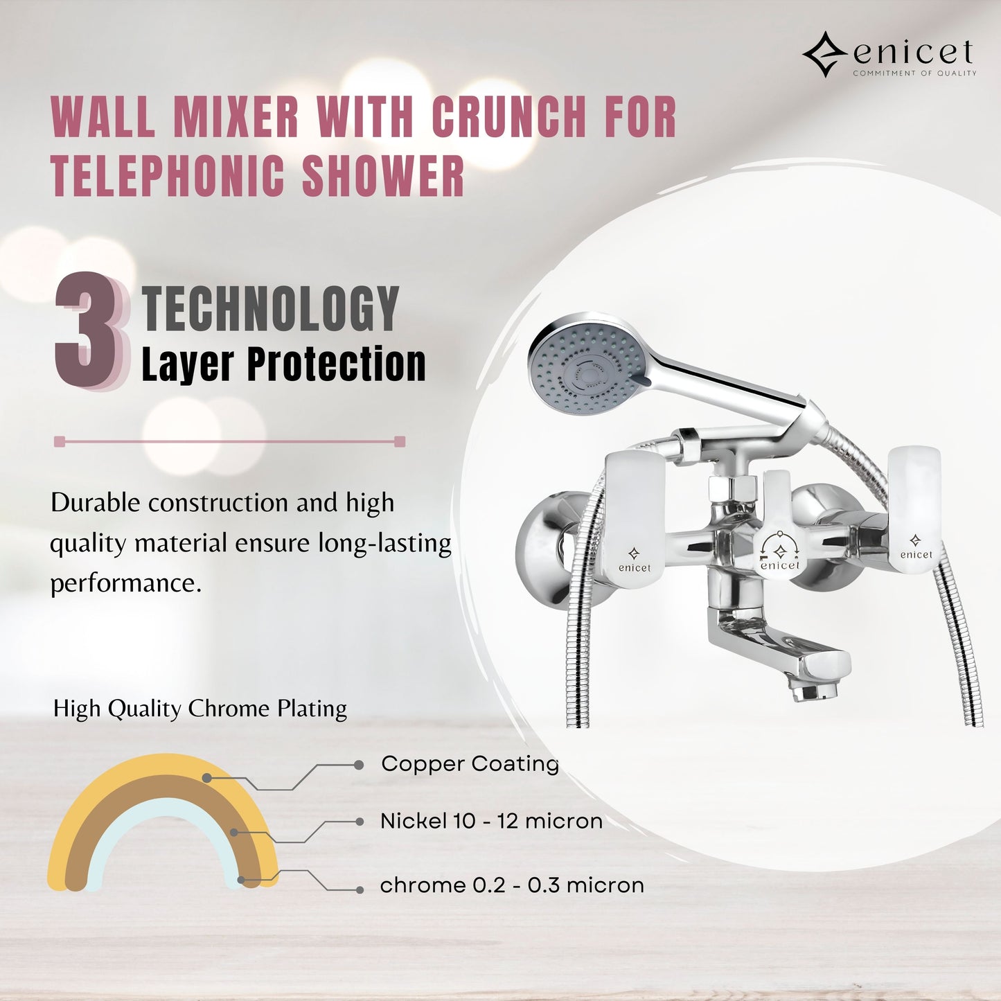 Enicet rust-resistant Wallmixer with overhead shower and handshower (Wallmixer with Handshower