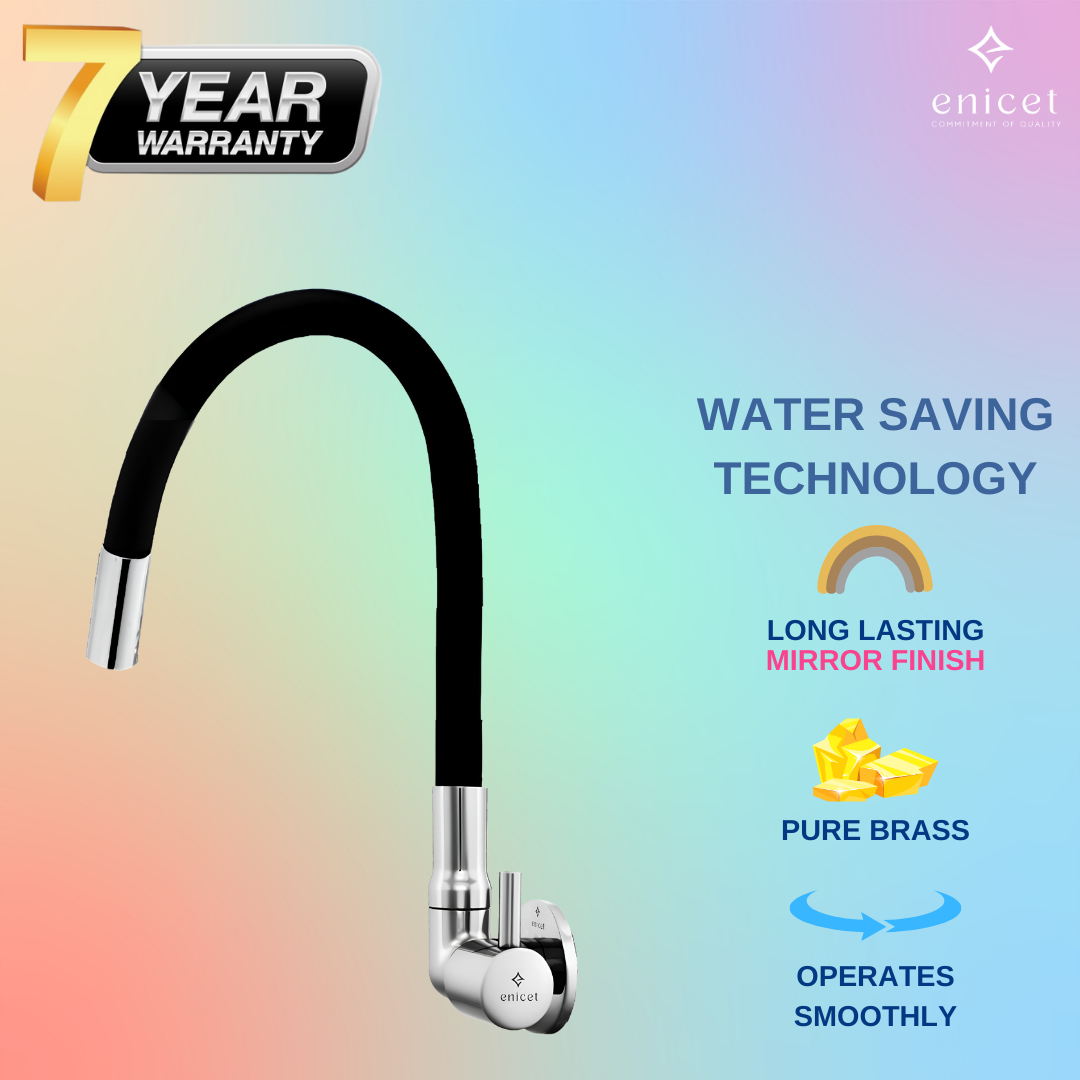 ENICET Side Sink Tap with Flexible Spout, 360 Rotating Swivel Swinging Spout, rust-resistant, Silicon Coated, Kitchen Sink Tap, Tap for Kitchen Sink, Wash Basin Tap