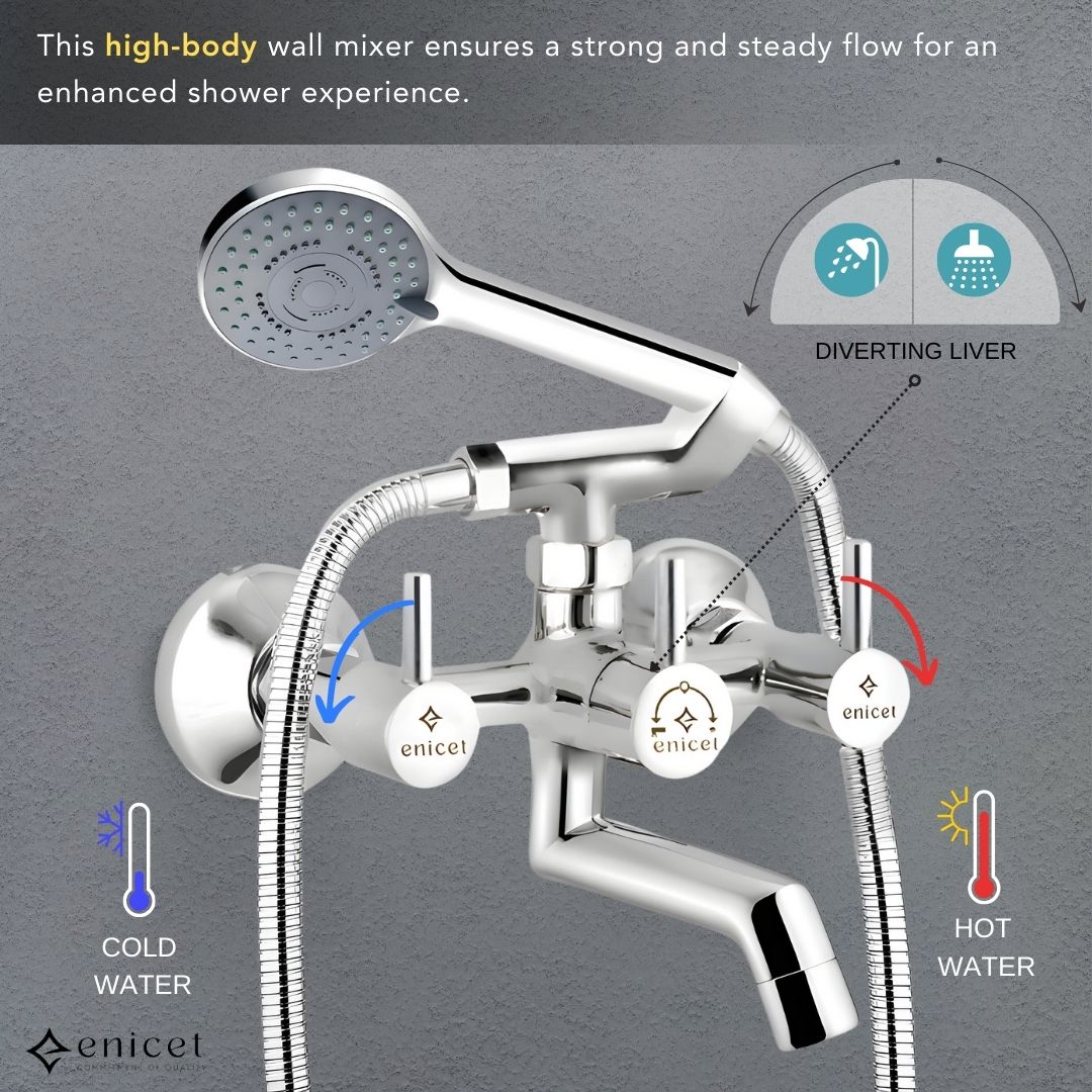 Enicet rust-resistant Wallmixer with overhead shower and handshower (Wall Mixer With Hand Shower (Medium))