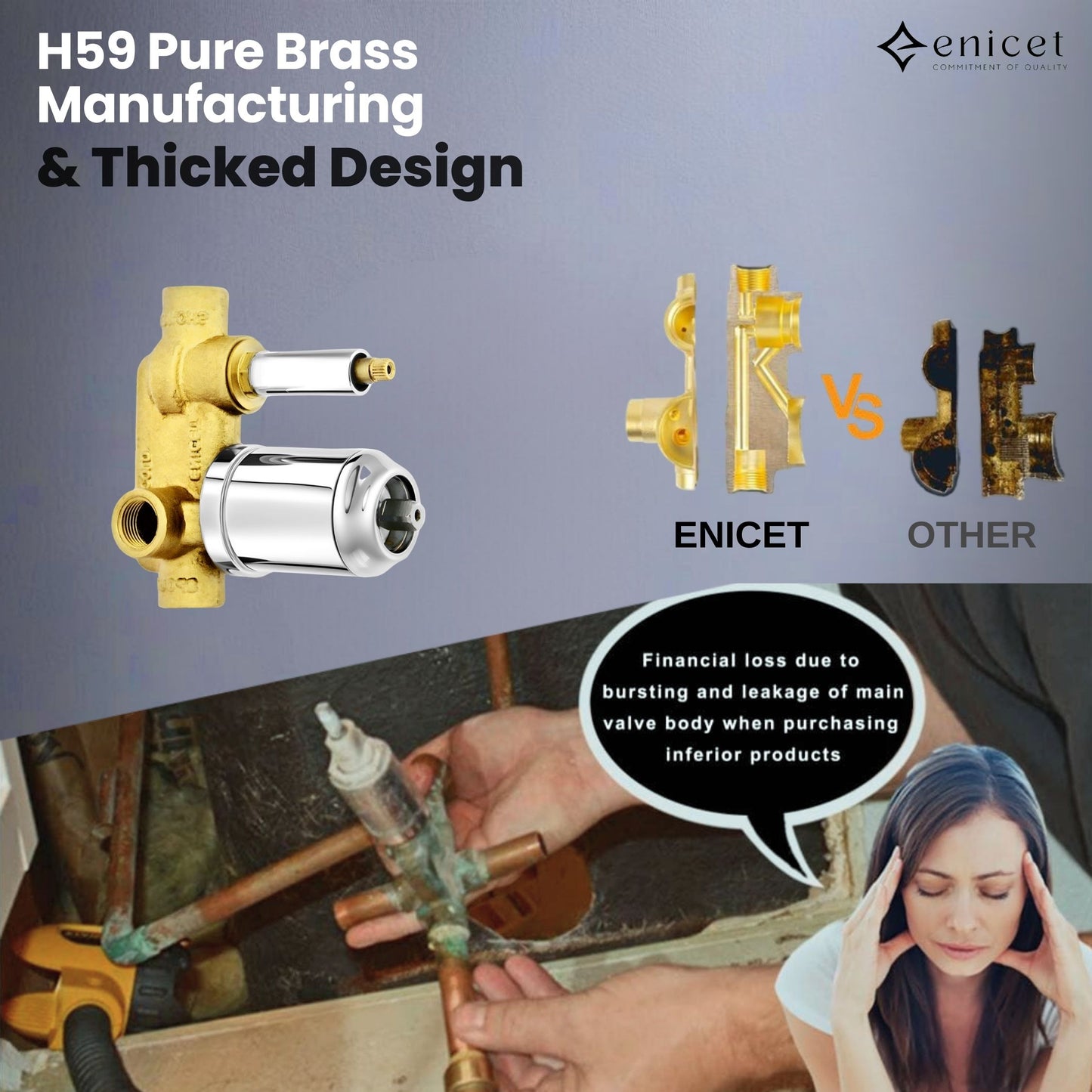 Enicet rust-resistant High Flow Diverter, Single Lever Divrter With Concealed Body And Exposed Parts Kit, Brass Build, Chrome Plated, Bathroom Shower System, Bathroom Mixer Tap