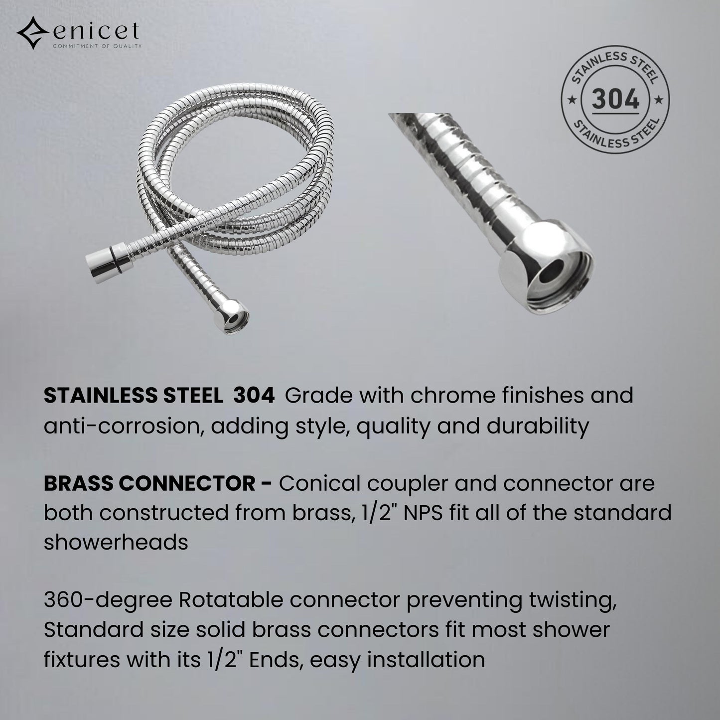 Enicet 5 Function Hand Shower With 1.5 Meter Tube SS-304, Chrome Finish, Handheld Shower With Hose, Bathroom Shower Set (