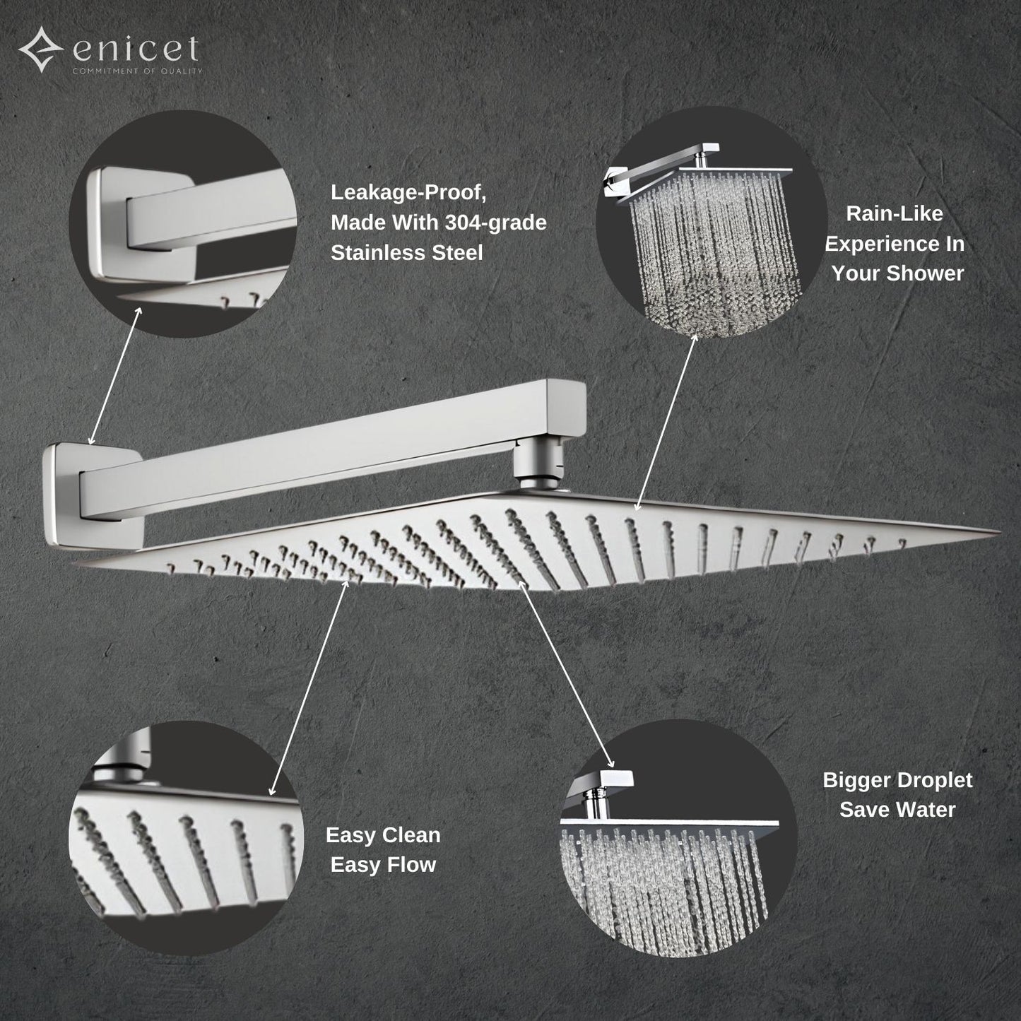 Enicet 4 Outlet Body Jet DIverter Full Set, Brass Build, 12 Inch Overhead Shower, 1.5 Mtr tube Handshower, 6 Units Jet Showers, Body Jet Shower Set, Diverter Combo, Hot And Cold Water Mixer