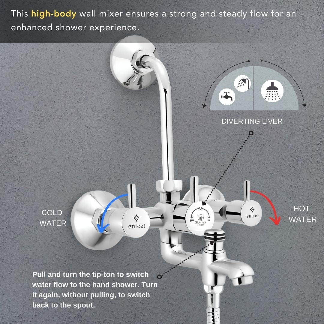 Enicet rust-resistan Wallmixer with overhead shower and handshower Wallmixer with Shower & Handshower