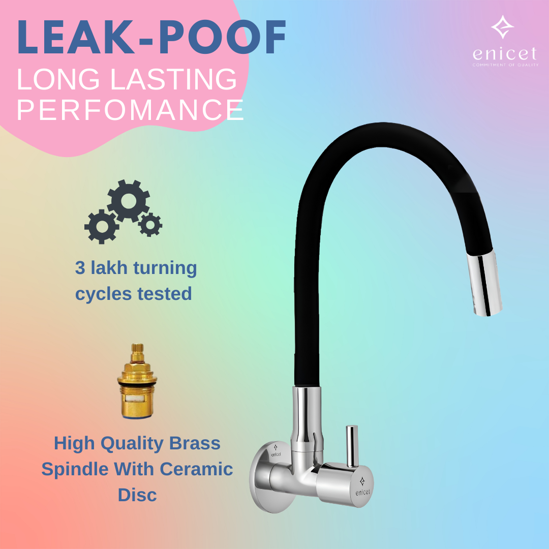 Enicet Sink Faucet with Flexible Spout, 360 Rotating Swivel Swinging Spout, Brass Build, Silicon Coated, Kitchen Sink Tap, Tap for Kitchen Sink, Wash Basin Tap