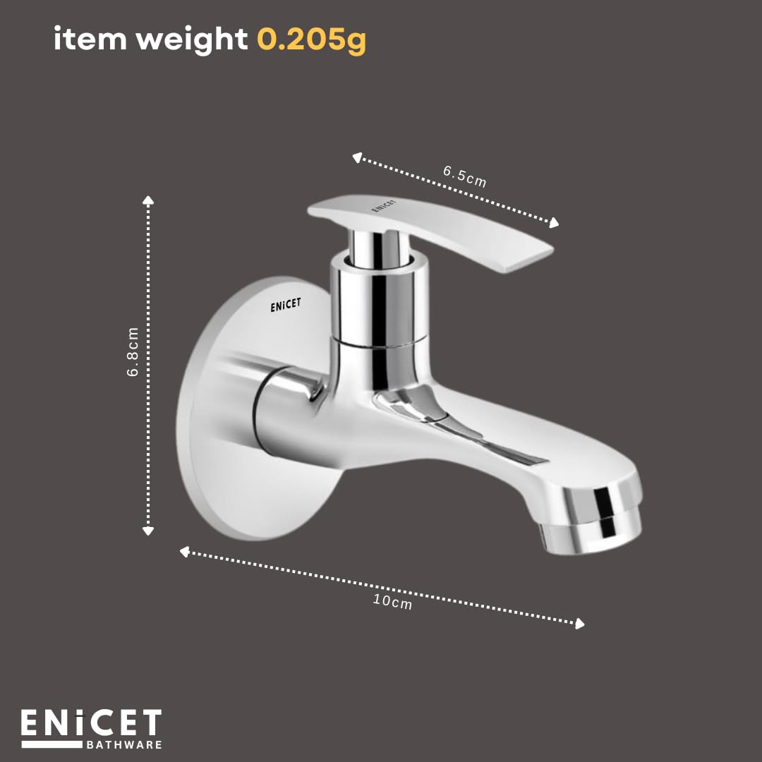 Enicet Brass Bib Cock, Bathroom Tap, with Wall Flange, Chrome Finish, Smooth Operating Handle, Long Lasting Warranty