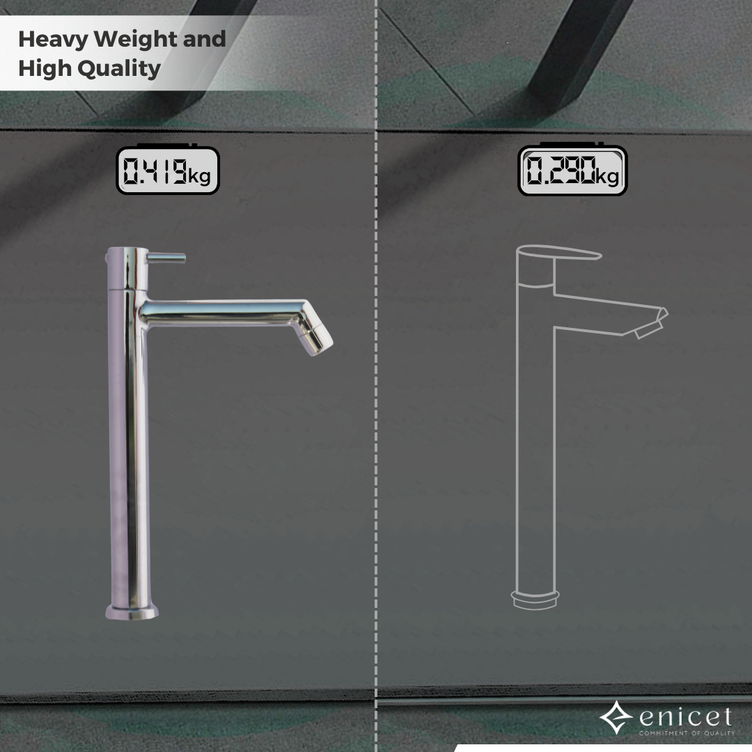 ENICET Pillar Cock for Bathroom, 12 Inch Tall Extended Body, Chrome Finish, Table Top Wash Basin Water Tap for Bathroom, Kitchen Sink Tap