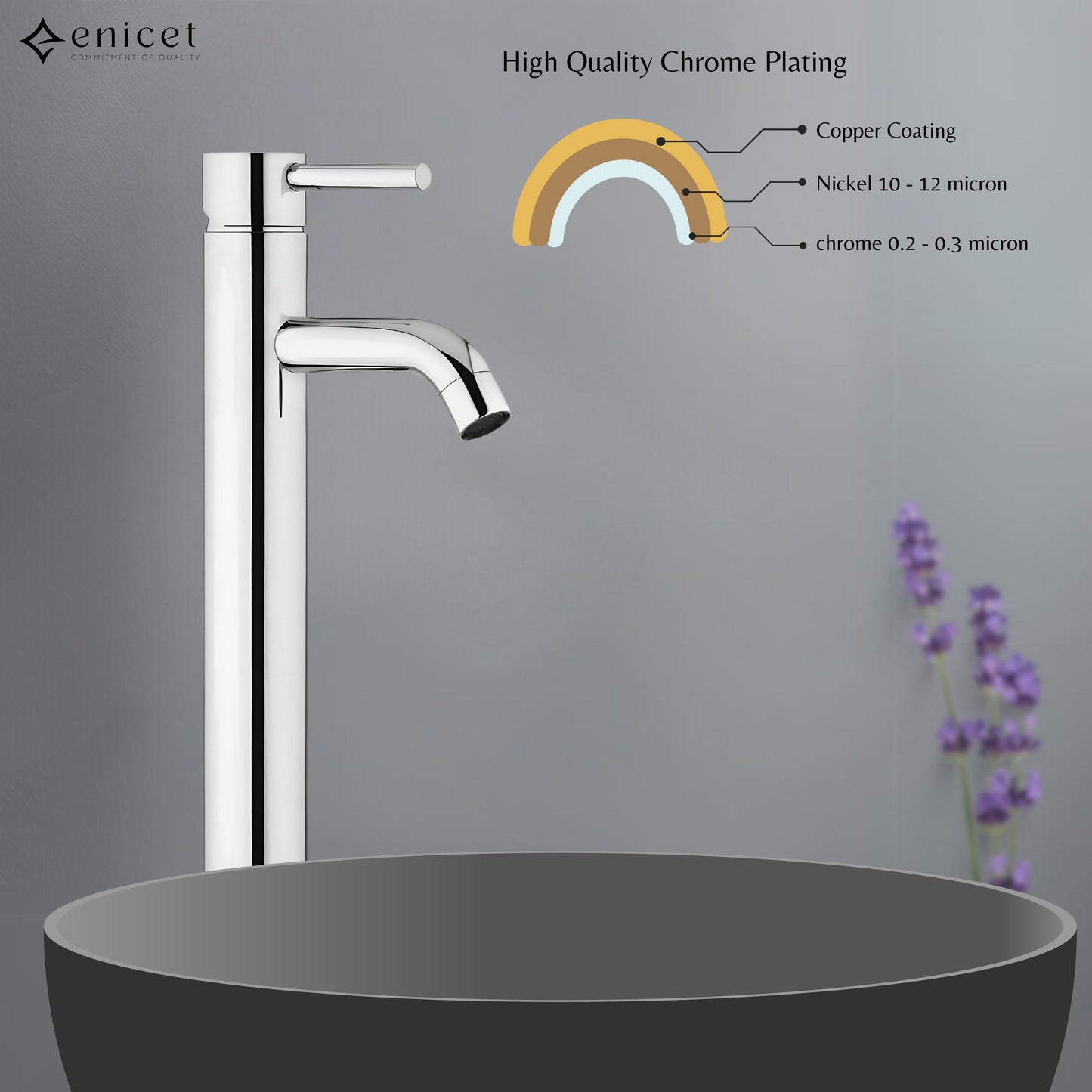ENICET rust-resistant Single Lever Basin Mixer, 12 Inch Long Body, Chrome Finish, Hot and Cold Water Mixer Tap, 7 Years Warranty, Bathroom Wash Basin Tap
