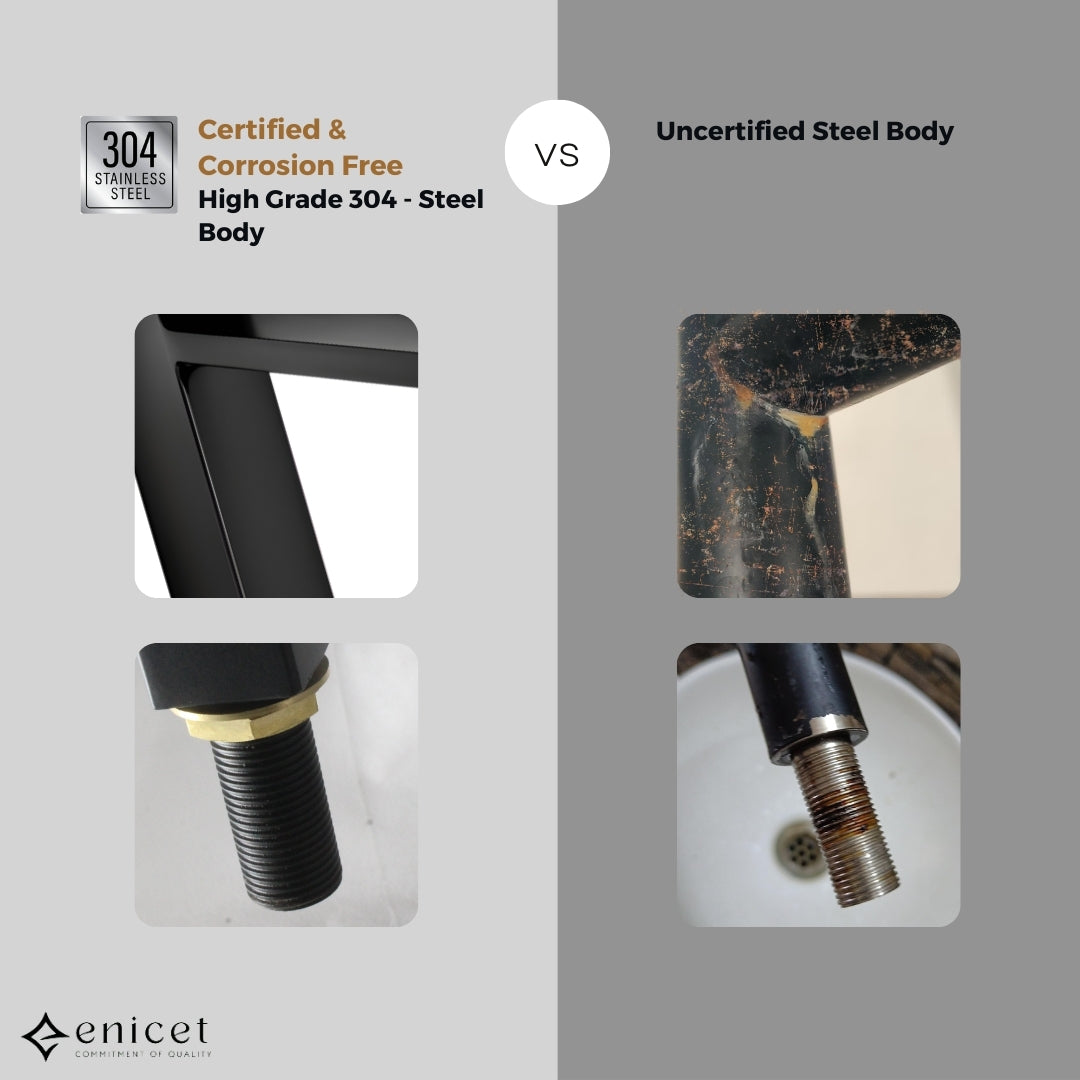 ENICET High Neck Pillar Cock, Matte Black Body, 12 inch Tall Extended Body, Foam Flow, Wash Basin Pillar Tap, Sink Tap for Kitchen and Bathroom