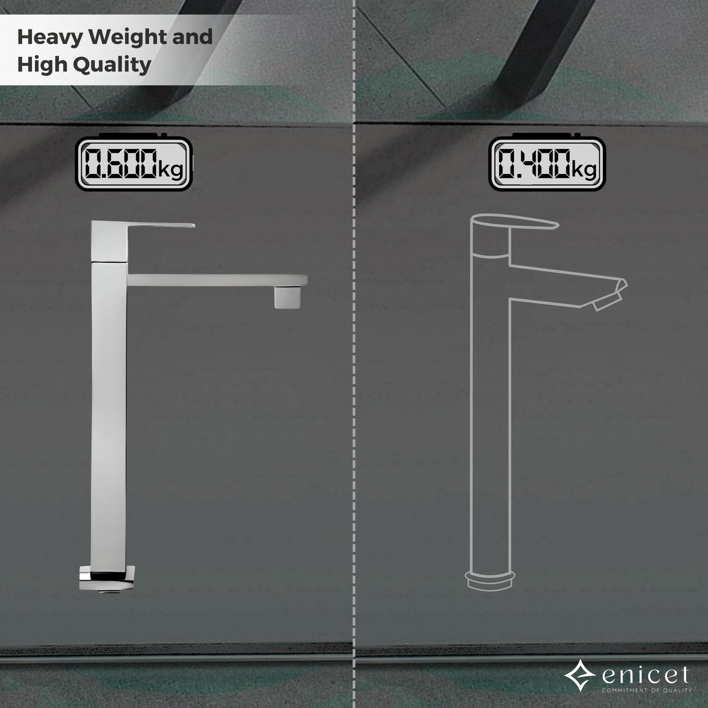 ENICET High Neck Pillar Cock, Chrome Finish, 12 inch Tall Extended Body, Foam Flow, Wash Basin Pillar Tap, Sink Tap for Kitchen and Bathroom