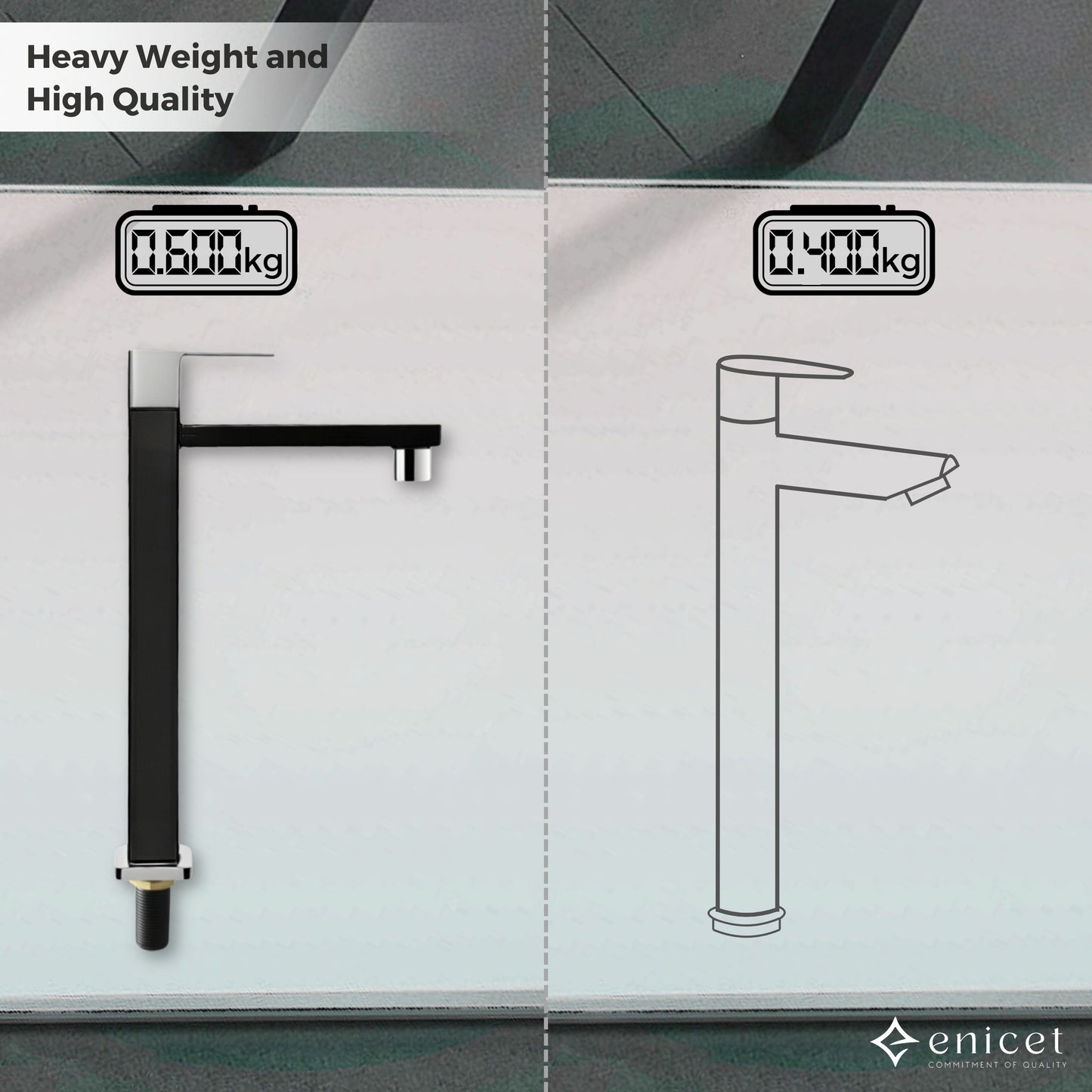 ENICET High Neck Pillar Cock, Matte Black and silver Body, 12 inch Tall Extended Body, Foam Flow, Wash Basin Pillar Tap, Sink Tap for Kitchen and Bathroom
