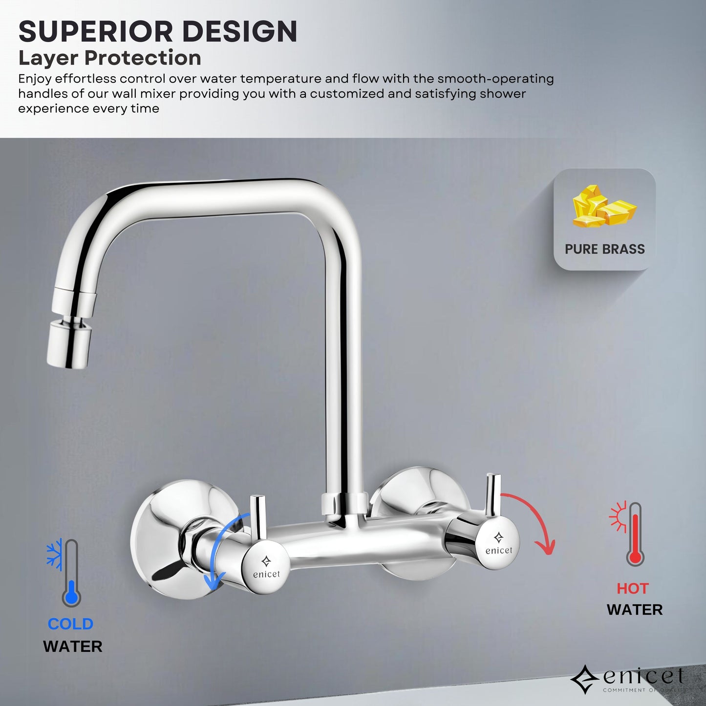 ENICET Sink Mixer with 2 Flow Function, Extended Spout, Chrome Finish, 360 Degree Swinging Swivel Spout, Adjustable Angle Head, Kitchen Sink Mixer Tap