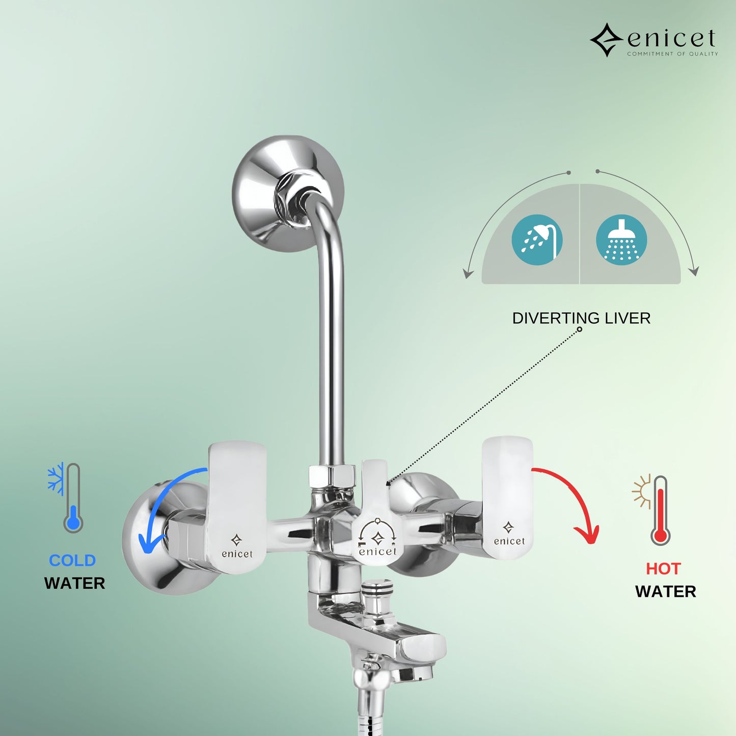 Enicet rust-resistant Wallmixer with overhead shower and handshower (Wallmixer with Shower & Handshower