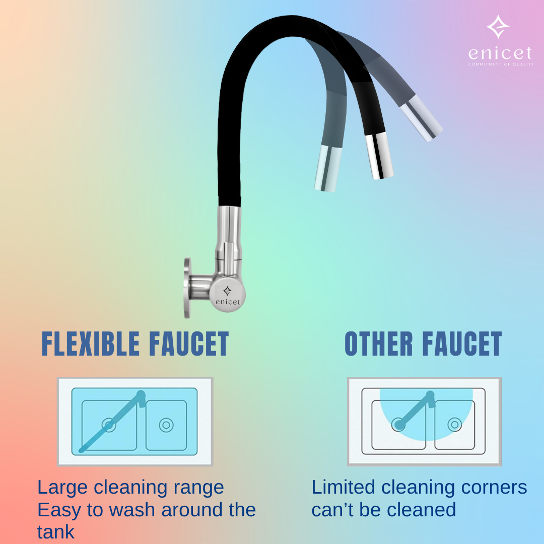 ENICET Side Sink Tap with Flexible Spout, 360 Rotating Swivel Swinging Spout, rust-resistant, Silicon Coated, Kitchen Sink Tap, Tap for Kitchen Sink, Wash Basin Tap