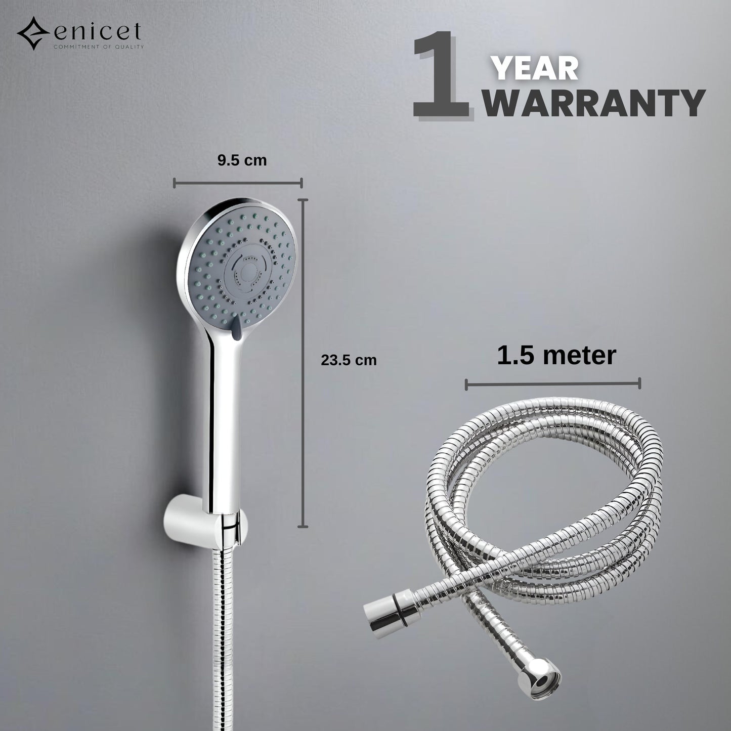 Enicet 5 Function Hand Shower With 1.5 Meter Tube SS-304, Chrome Finish, Handheld Shower With Hose, Bathroom Shower Set (