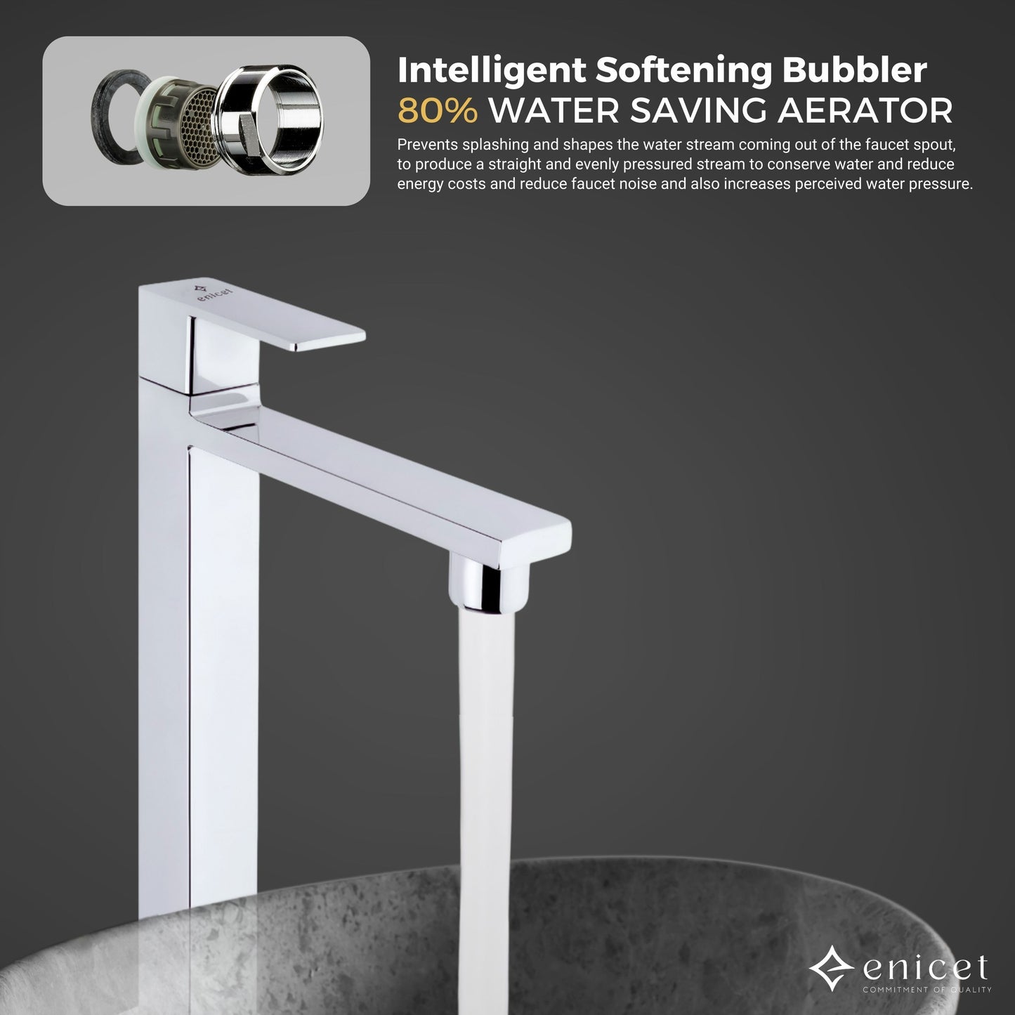 ENICET High Neck Pillar Cock, Chrome Finish, 12 inch Tall Extended Body, Foam Flow, Wash Basin Pillar Tap, Sink Tap for Kitchen and Bathroom