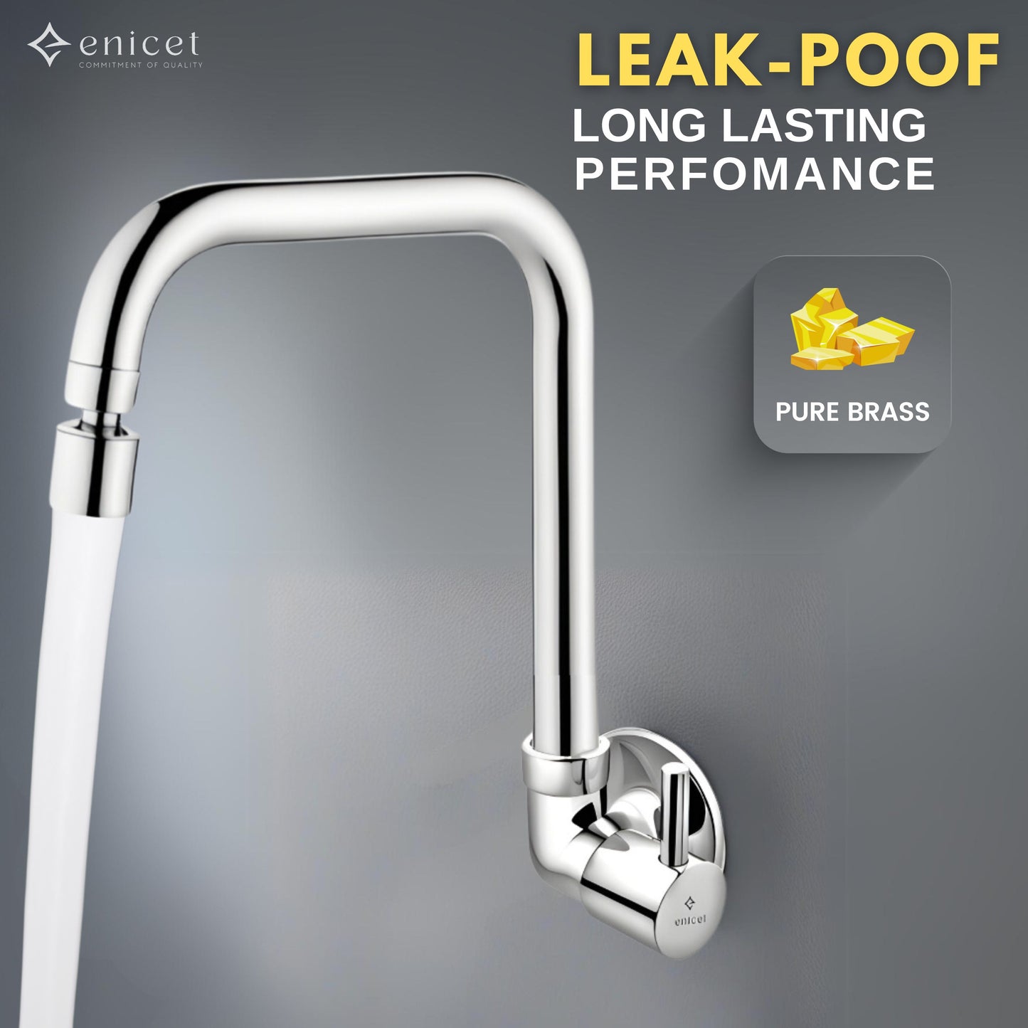 ENICET Side Sink Cock with 2 Flow Function, Chrome Finish, Silver, with Wall Flange, 360° Swivel Spout, Adjustable Angle Head, Kitchen Sink Tap, Tap for Kitchen Sink, Dual Flow