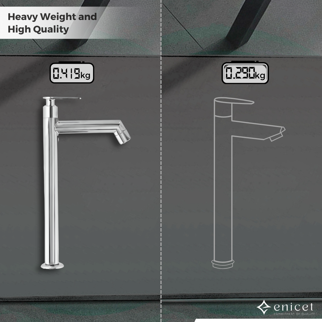 Enicet High Neck Pillar Cock (Brim) - Premium rust-resistant Faucet for Bathroom & Kitchen, Wash Basin Tap with Chrome Finish, Durable, Leak-Proof Design