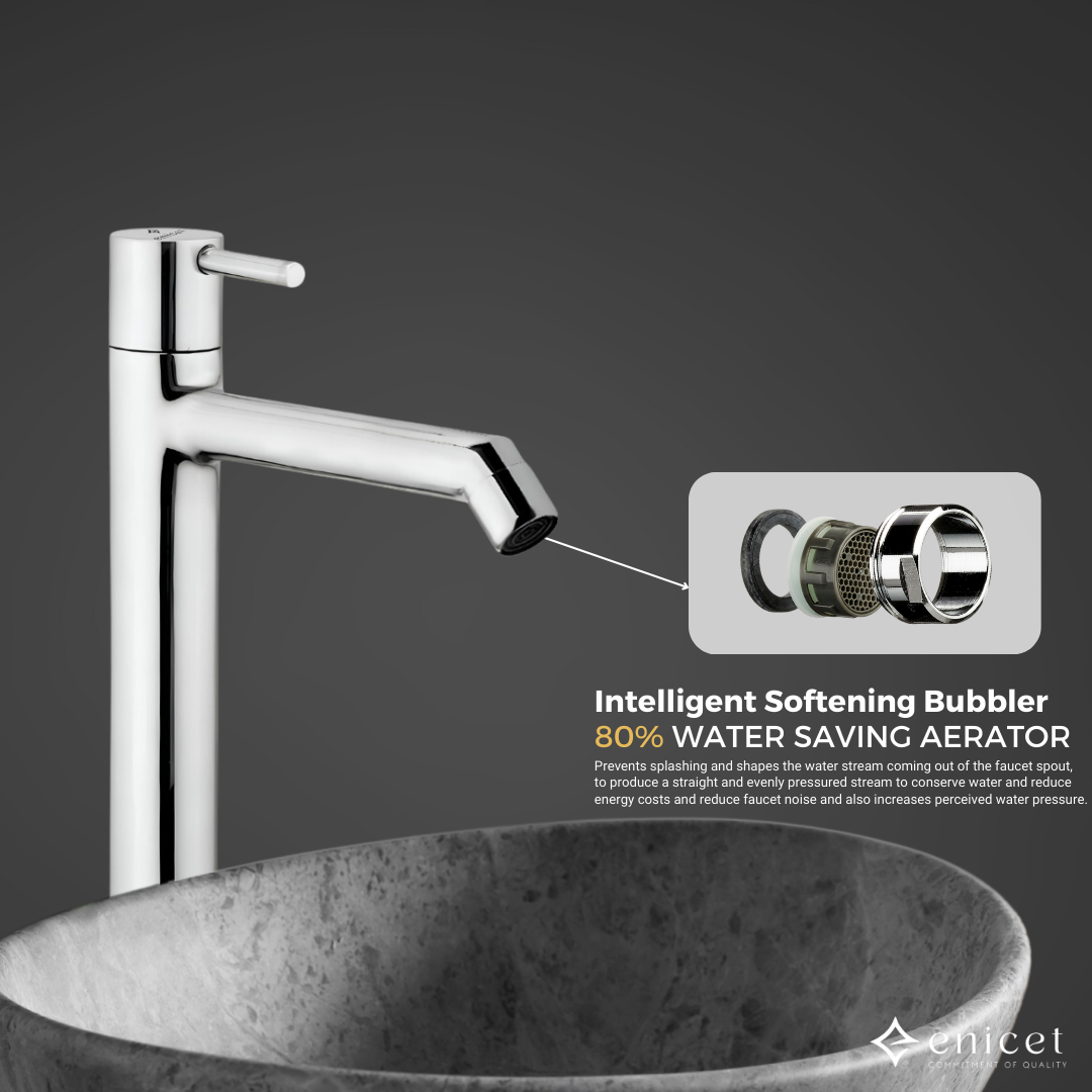 ENICET Pillar Cock for Bathroom, 12 Inch Tall Extended Body, Chrome Finish, Table Top Wash Basin Water Tap for Bathroom, Kitchen Sink Tap
