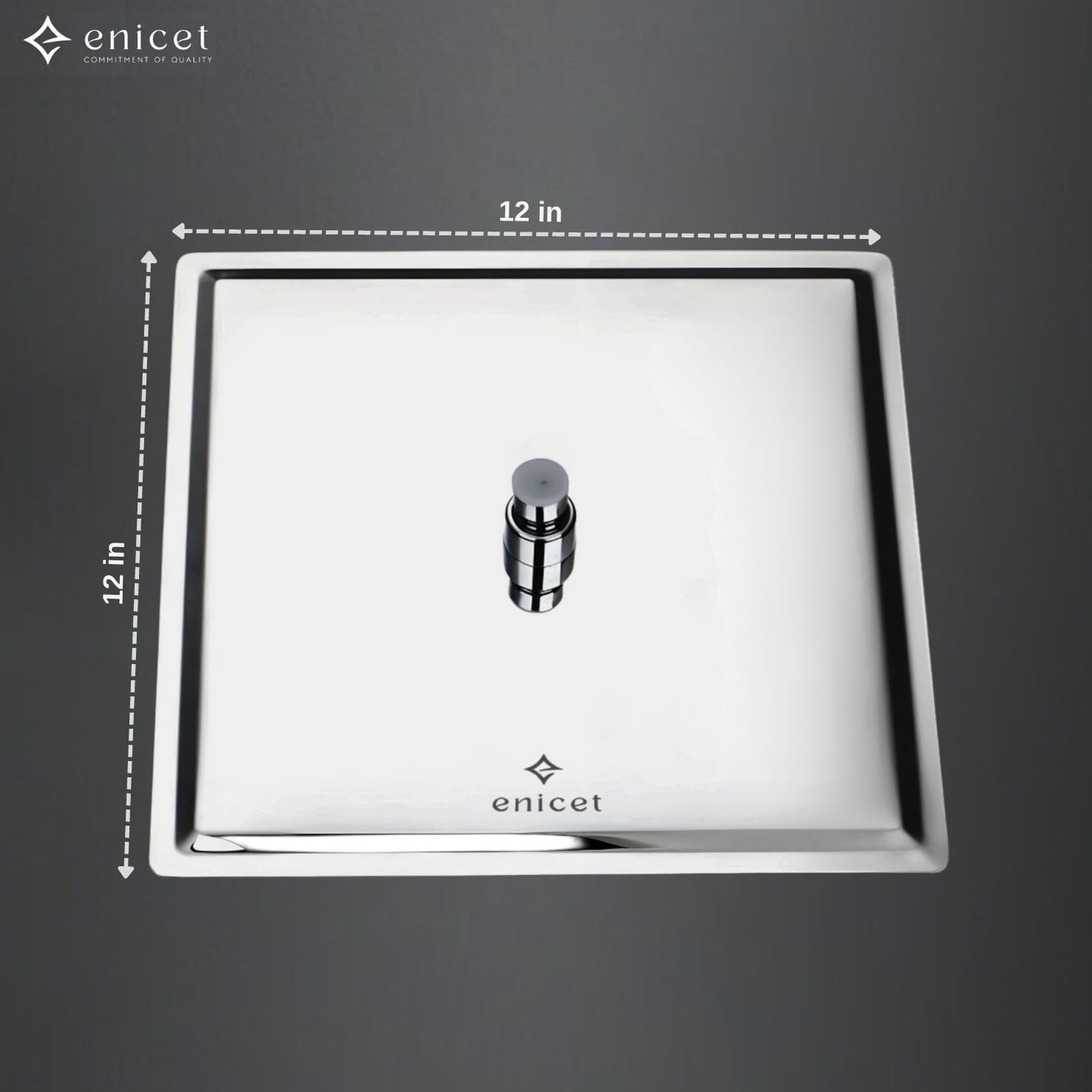ENICET 12 Inch Shower, Stainless Steel 304, Ultra Slim, Rain FLow, 12X12 Shower With Arm & Flange, Square Shower Head For Bathroom, Easy to Clean Soft Rubber Nozzles
