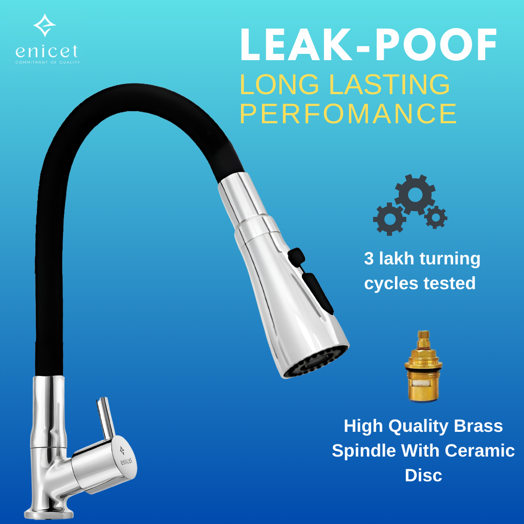 Enicet Flexible Swan Neck Pillar Tap for Kitchen, 3 Flow Function, 360 Swinging Swivel Spout, Brass Build,Chrome Finish, Kitchen Sink Tap, Flexible Neck, Deck Mount