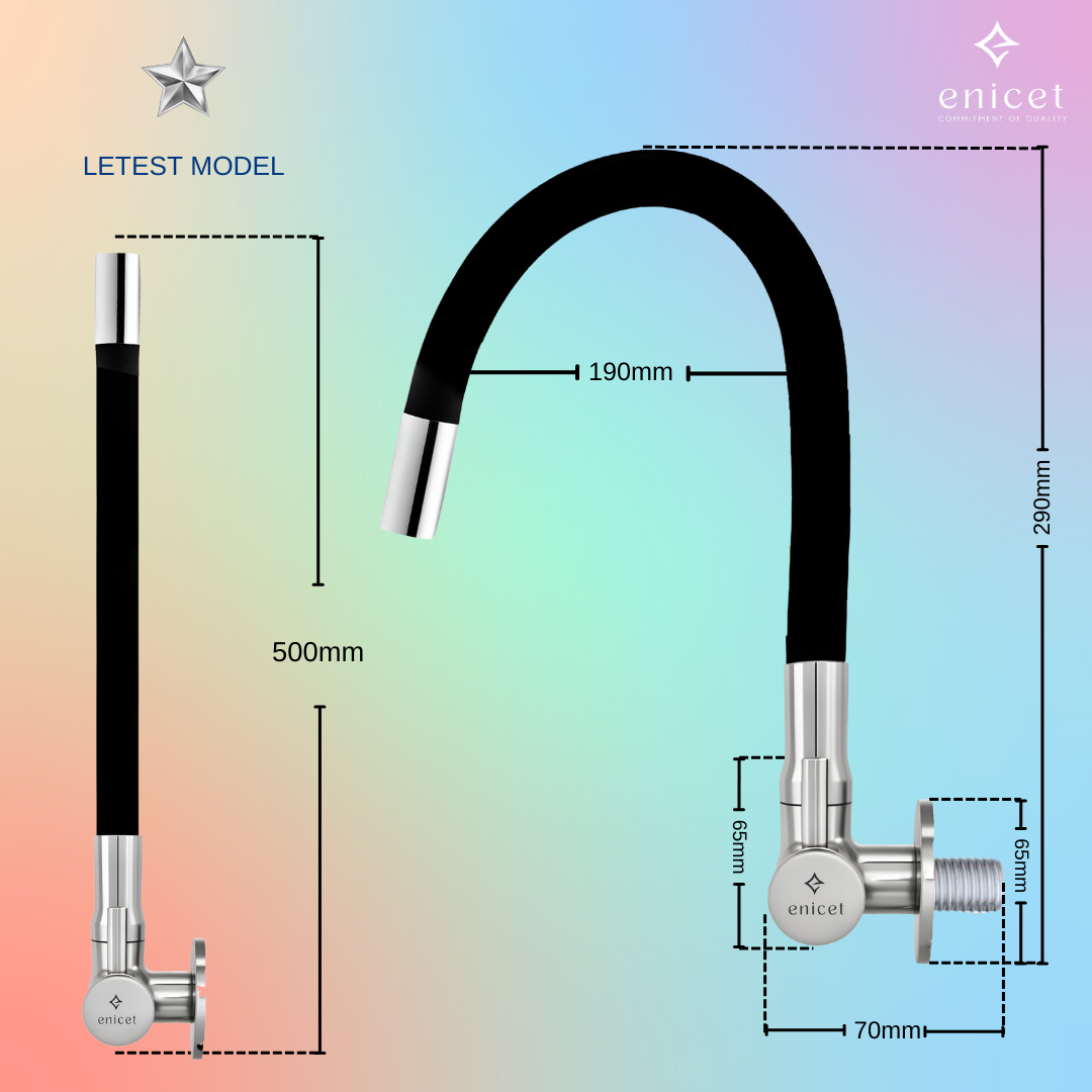 ENICET Side Sink Tap with Flexible Spout, 360 Rotating Swivel Swinging Spout, rust-resistant, Silicon Coated, Kitchen Sink Tap, Tap for Kitchen Sink, Wash Basin Tap