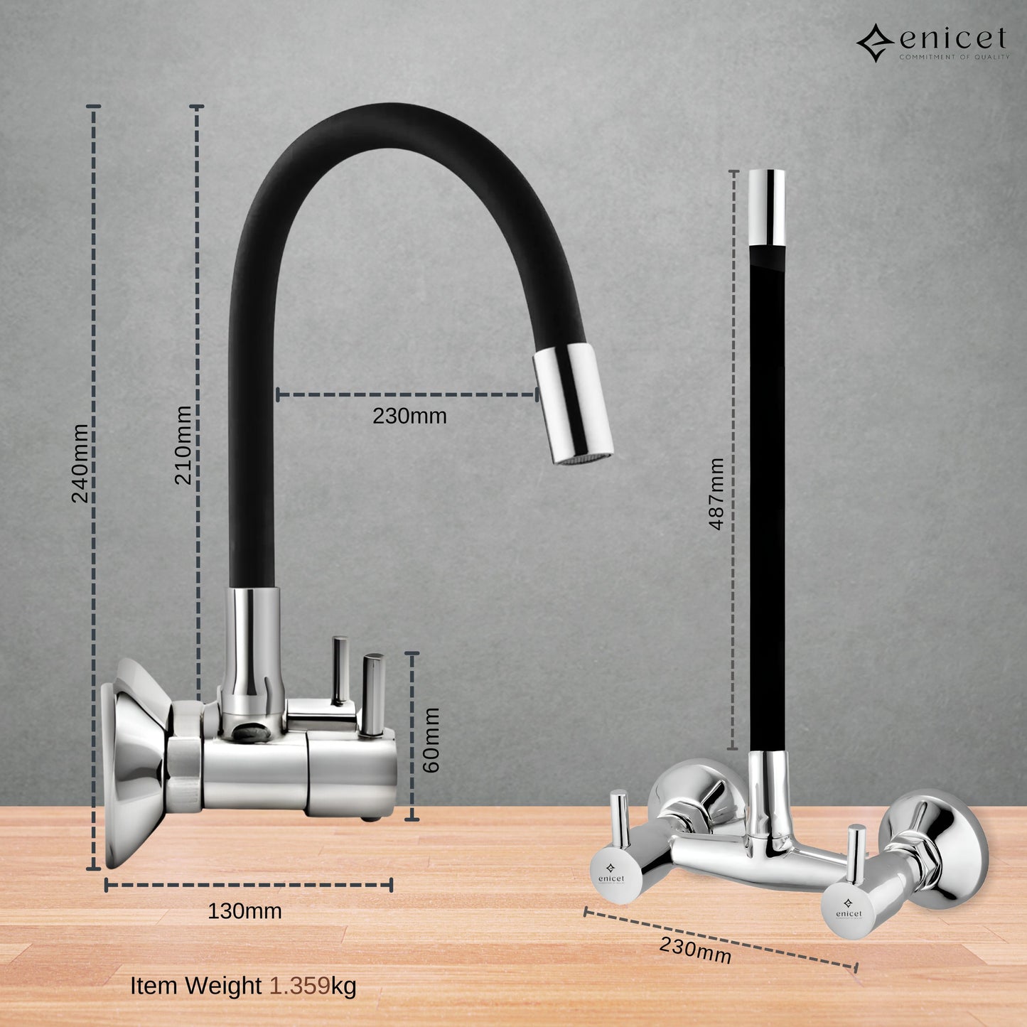 Enicet rust-resistant Sink Mixer with Flexible Spout, Chrome Plated, 360 Degree Swinging Swivel Flexible Spout, Kitchen Sink Tap Mixer