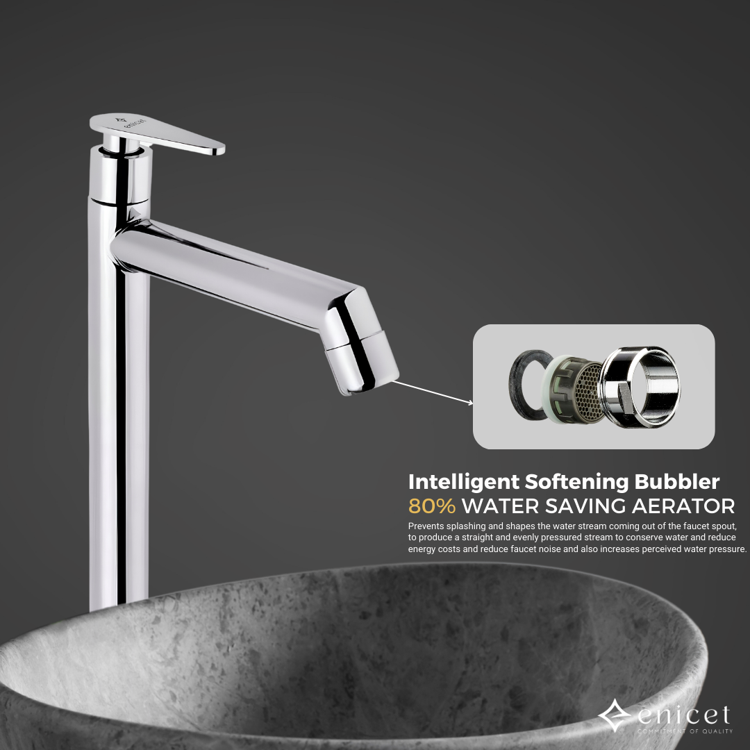 Enicet High Neck Pillar Cock (Brim) - Premium rust-resistant Faucet for Bathroom & Kitchen, Wash Basin Tap with Chrome Finish, Durable, Leak-Proof Design