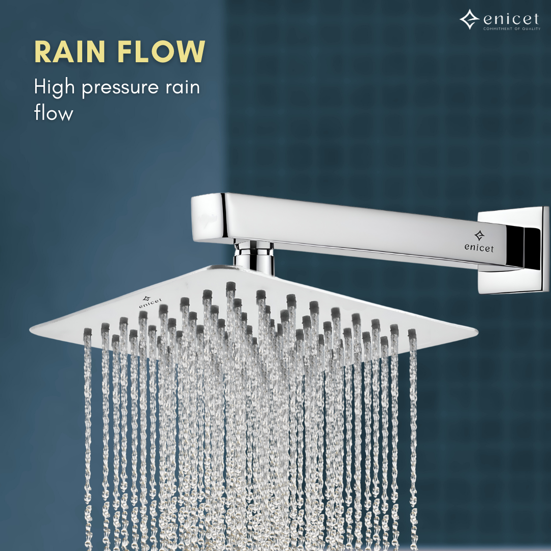 Enicet 6X6 Ultra Slim Rain Flow Shower, Overhead Shower With Arm, High Pressure Shower, Stainless Steel 6 Inch Shower, Shower Head For Bathroom, Bathroom Shower Set