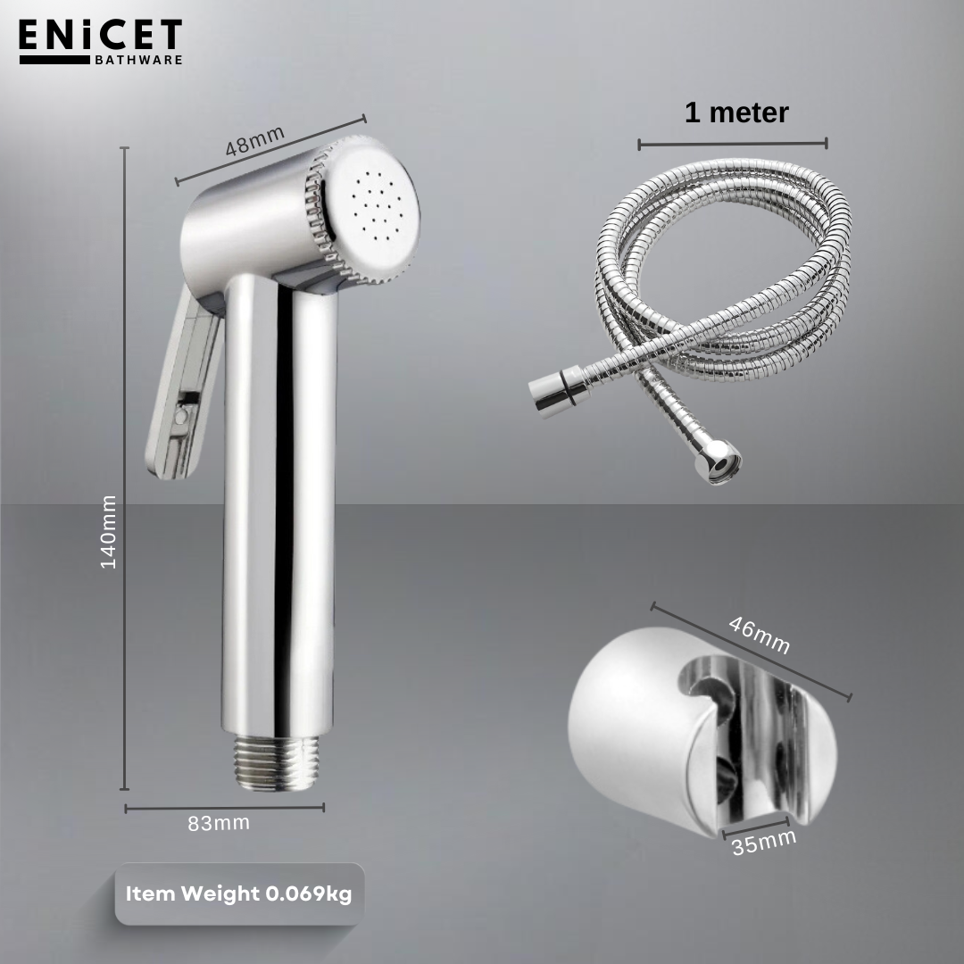 Enicet Health Faucet Gun with 1 Meter Stainless Steel Tube and Holder, Jet Spray for Toilet with Hose and Holder, Hand Jet Bidet Spray for Bathroom