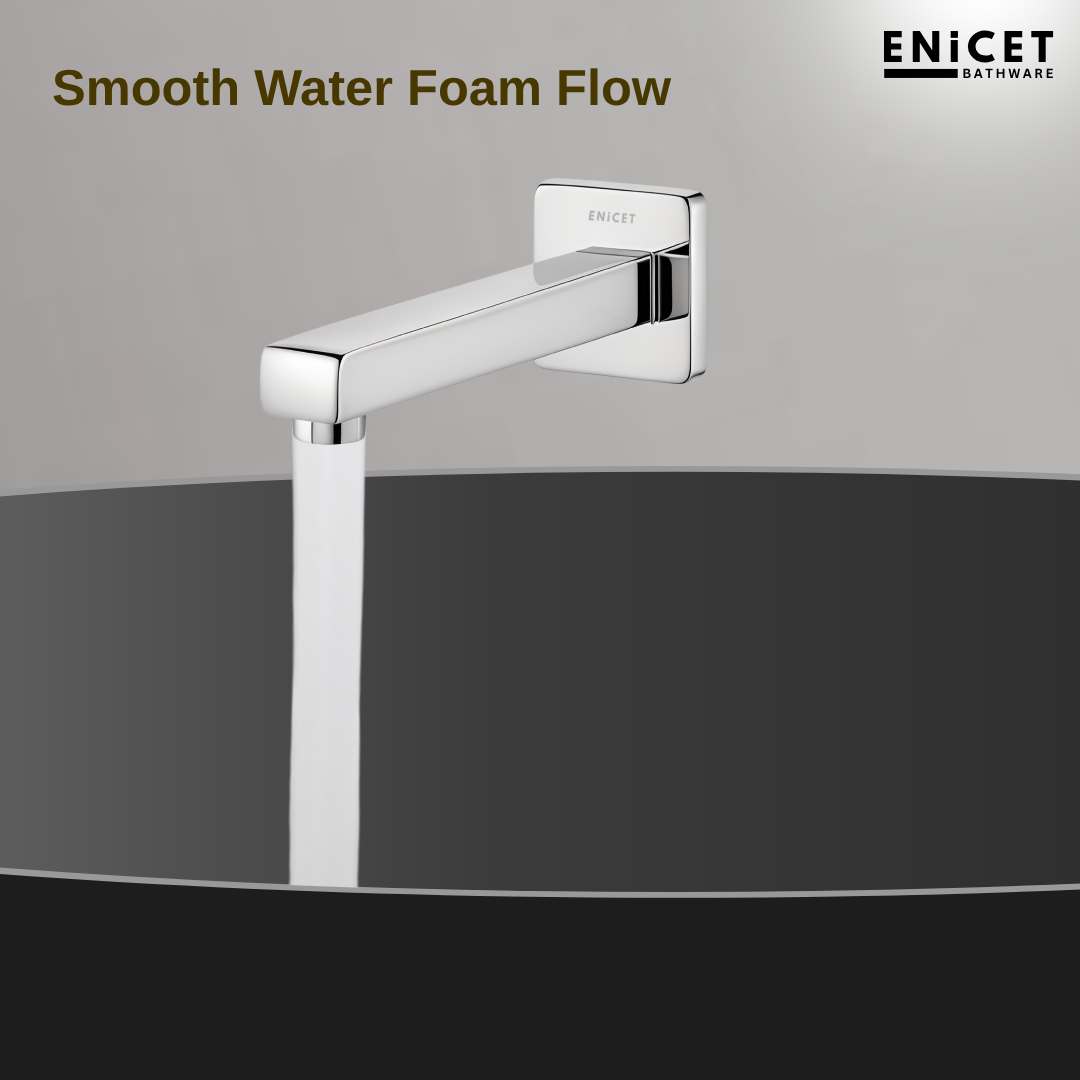 ENICET Stainless Steel Spout with Wall Flange, Bath Tub Spout for Bathroom, Diverter Tap for Bathroom, Chrome Finish, Silver, Foam Flow, SS-304