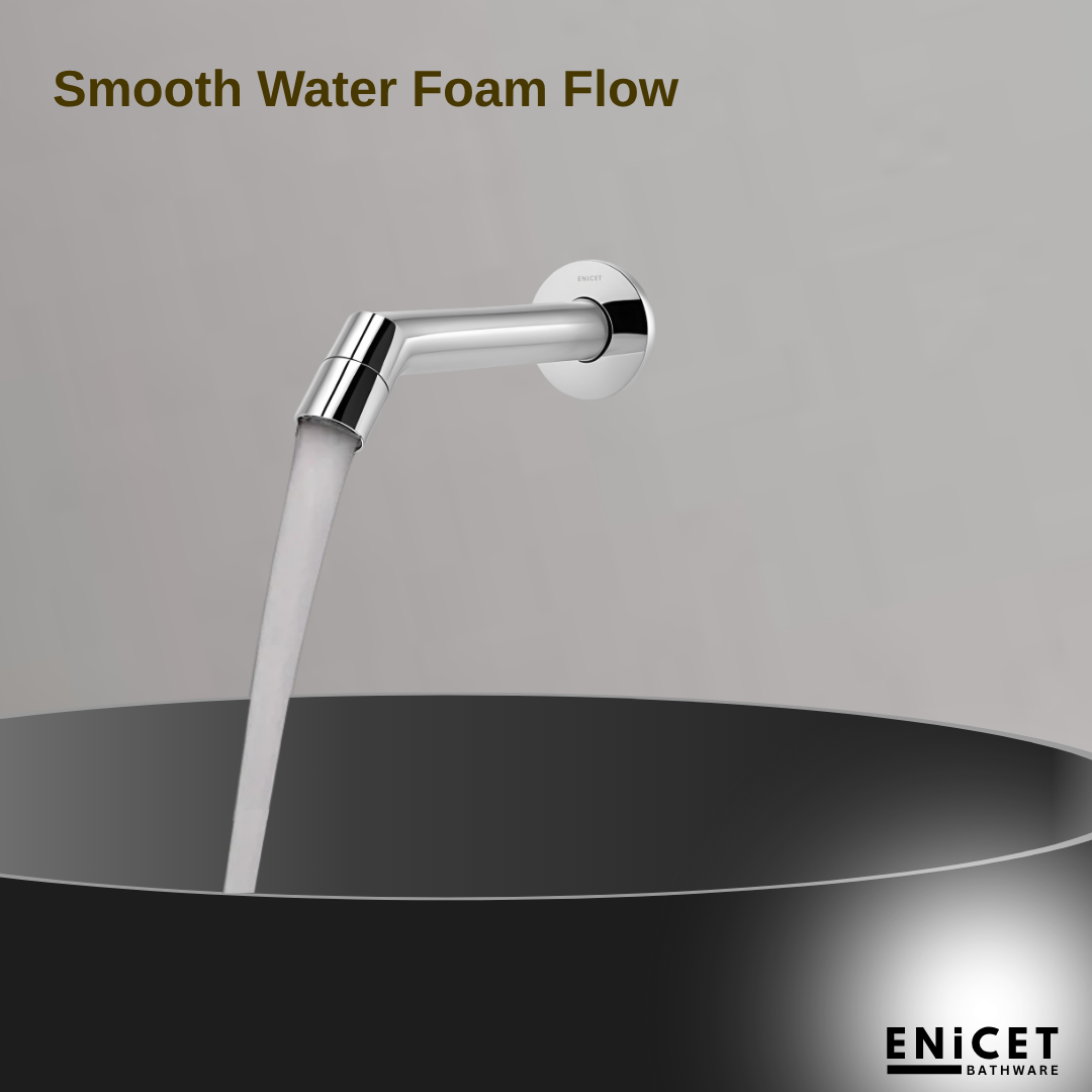 ENICET Stainless Steel Spout with Wall Flange, Bath Tub Spout for Bathroom, Diverter Tap for Bathroom, Chrome Finish, Silver, Foam Flow, SS-304 (Round)