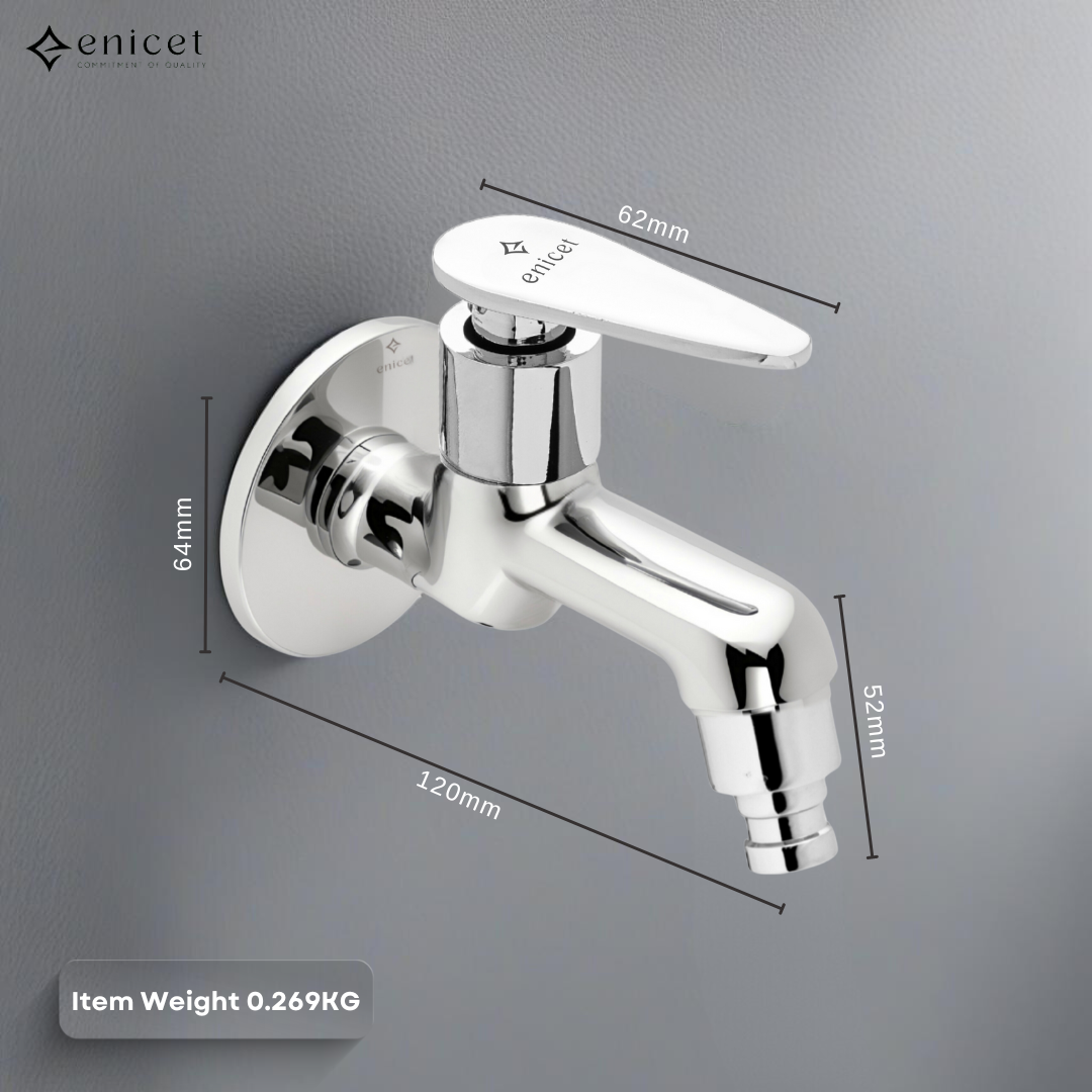 Enicet rust-resistant Washing Machine Bib Cock with Wall Flange, Chrome Finish, Silver, Tap for Washing Machine, Bathroom/Kitchen Tap, Washing Machine Tap Connector
