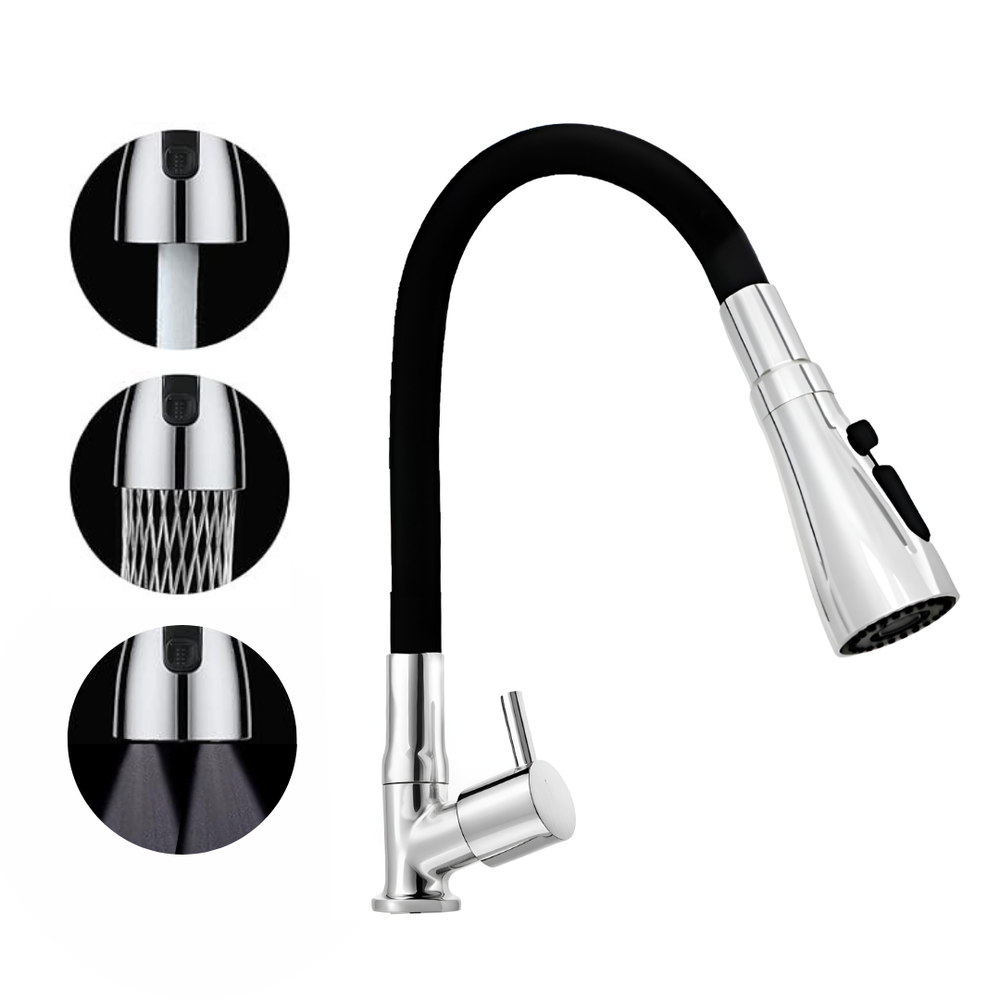 Enicet Flexible Swan Neck Pillar Tap for Kitchen, 3 Flow Function, 360 Swinging Swivel Spout, Brass Build,Chrome Finish, Kitchen Sink Tap, Flexible Neck, Deck Mount - Enicet Bathware