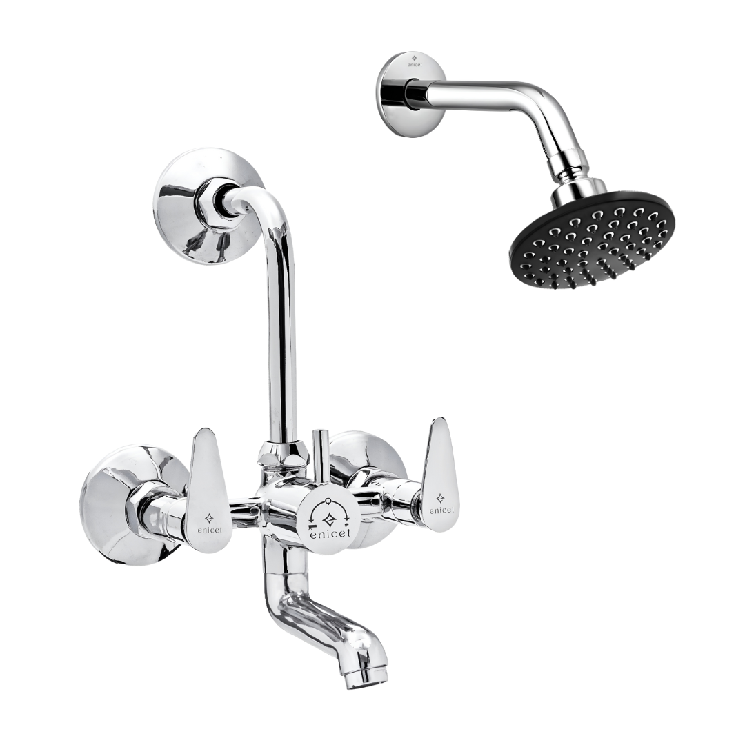 ENICET Brass Durable Wall Mixer 2 In 1 With Bend For Over Head Shower and 125mm Long Bend Pipe, Hot and Cold Wall Mixer For Bathroom