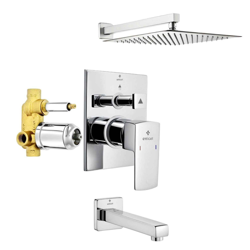 Enicet  rust-resistant High Flow Diverter Set With 8 Inch Overhead Shower, Chrome Finish, Bathroom Shower Set, Shower System, Hot And Cold Water Mixer Tap