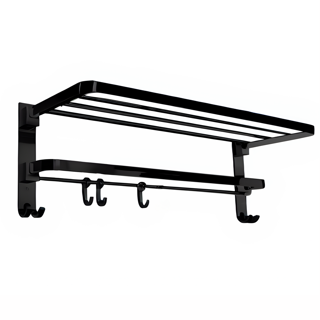 ENICET Stainless Steel Towel Rack for Bathroom, Matte Black, 24 Inch, SS-304, Folding Towel Holder Set, Bathroom Accessories Set,  Bathroom Towel Hanger Stand for Clothes, Towel Rod Bar